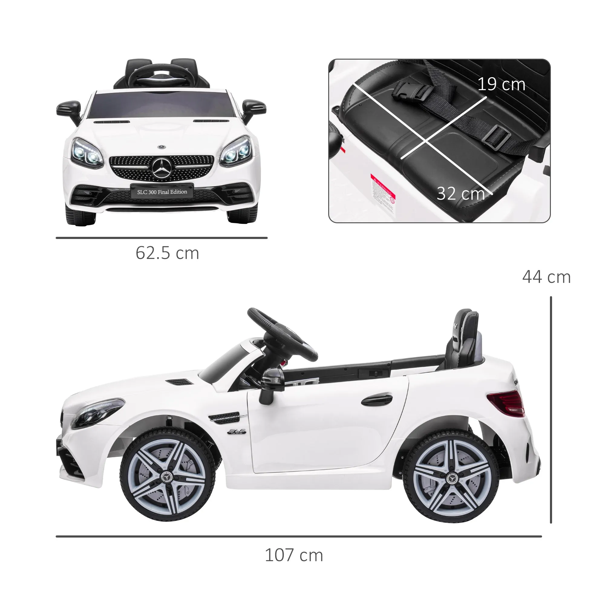 Electric Car for Children Licensed Mercedes SLC 300 with Remote Control, in PP and Metal, 107x62. 5x44 cm, White - Image 3