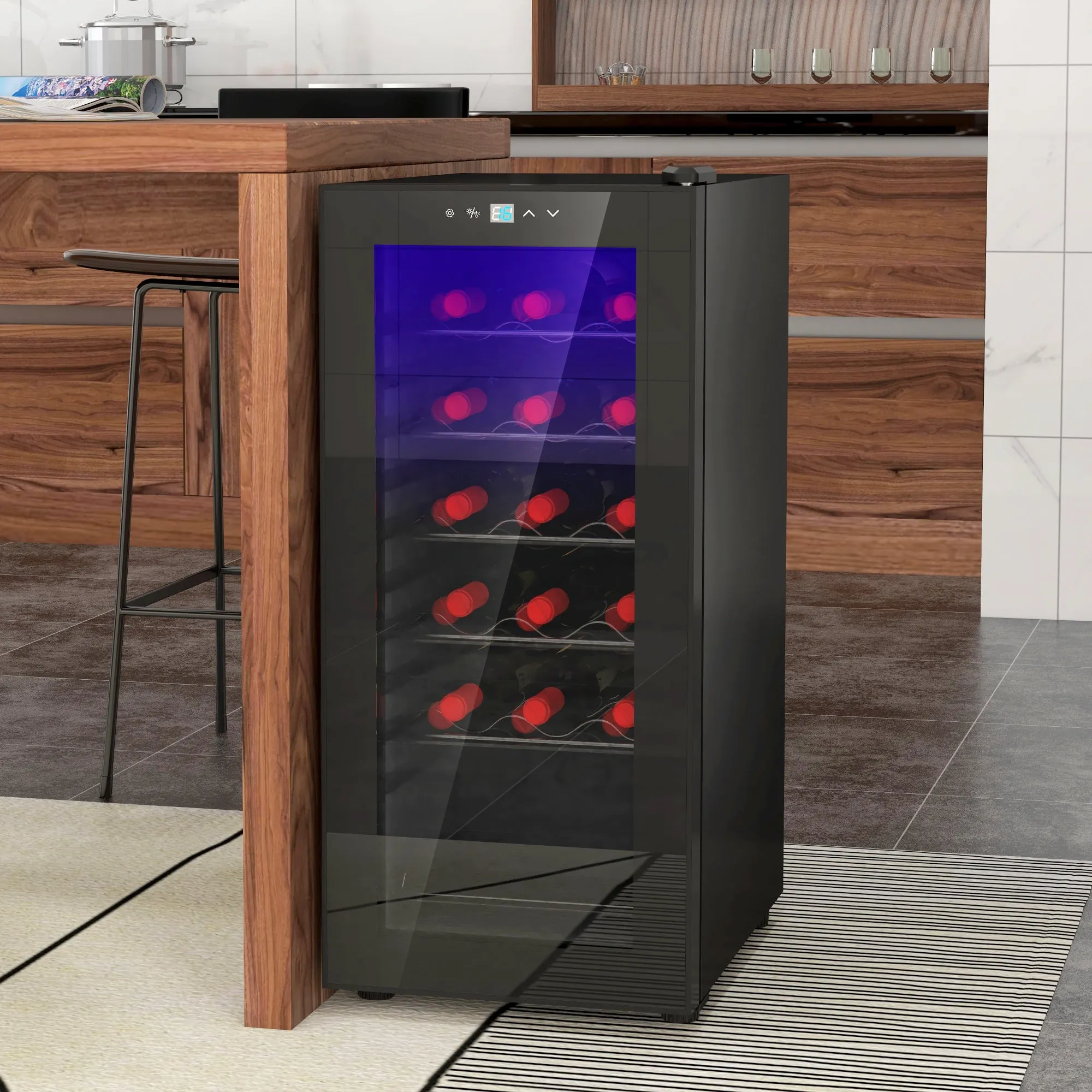 18 Bottle Wine Cooler with Digital Display, LED Light and Temperature Control, Black - Image 2