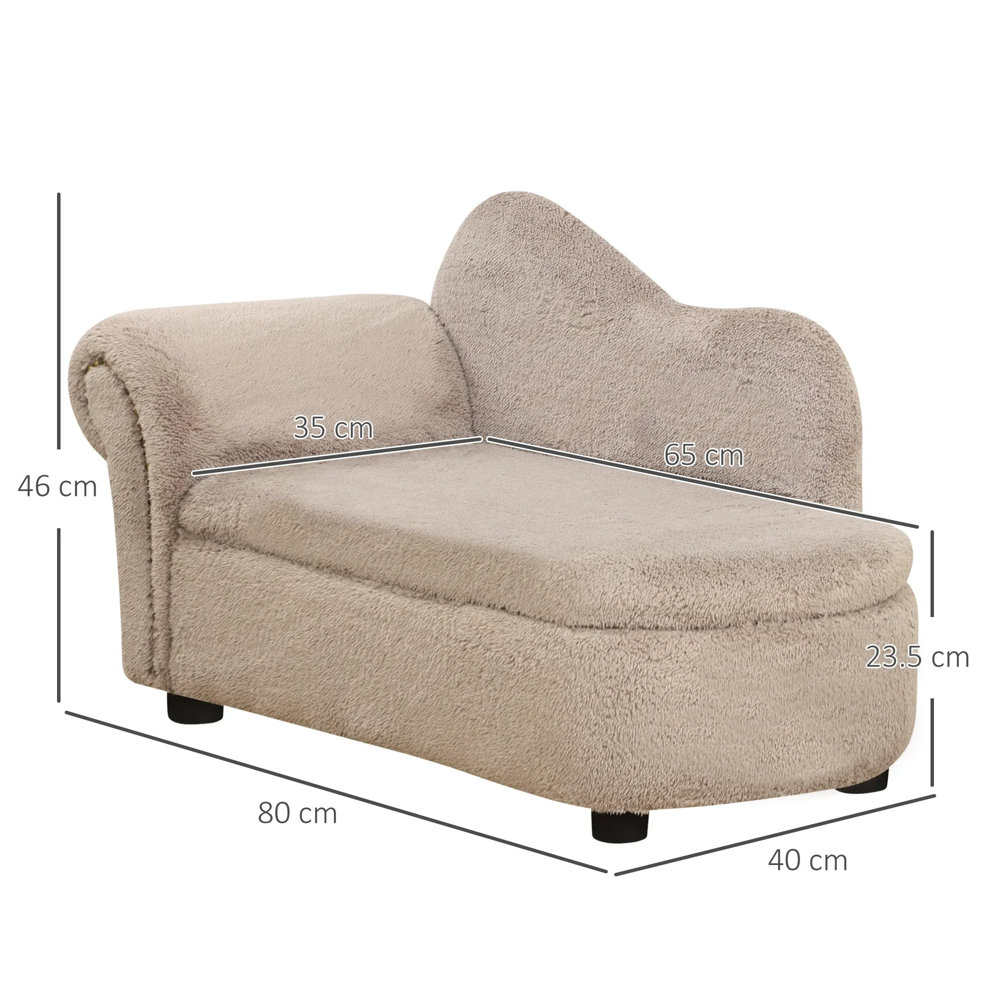 Raised Dog Sofa with Retractable Storage Space, Wood and Velvet Fabric, 80x40x46 cm, Beige - Image 3