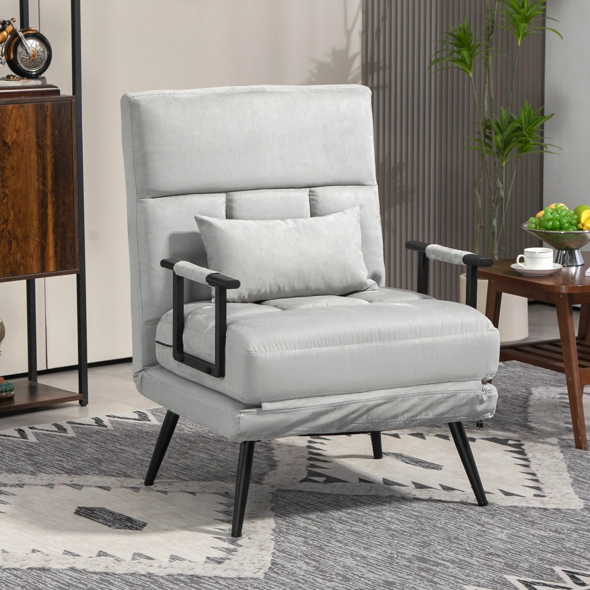 3 in 1 Sofa Bed with Cushion Included, Steel and Polyester, 71x71x97 cm, Light Grey - Image 2