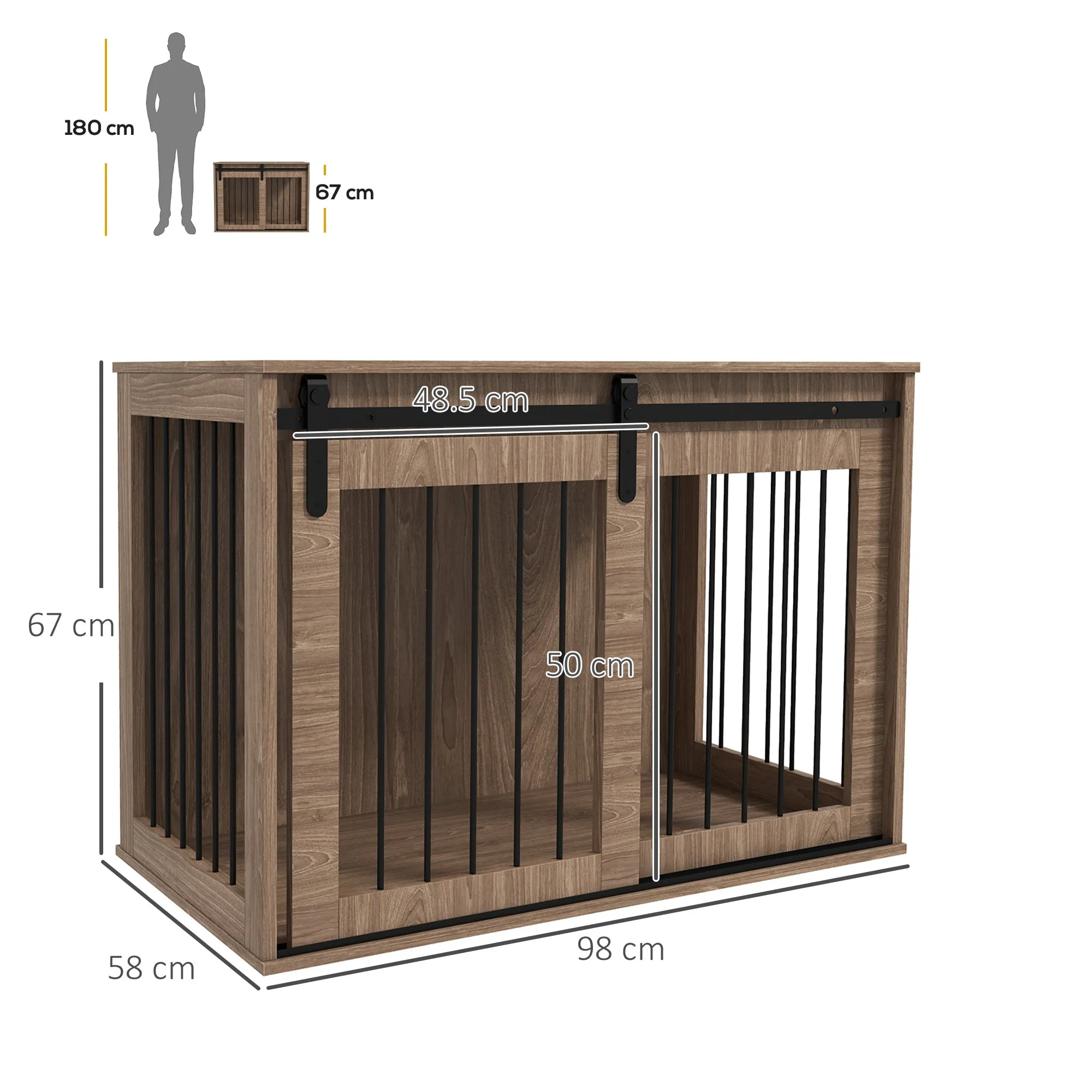 Large Dog House with Sliding Door for Indoor Wooden, 98x58x61cm, Brown - Image 3