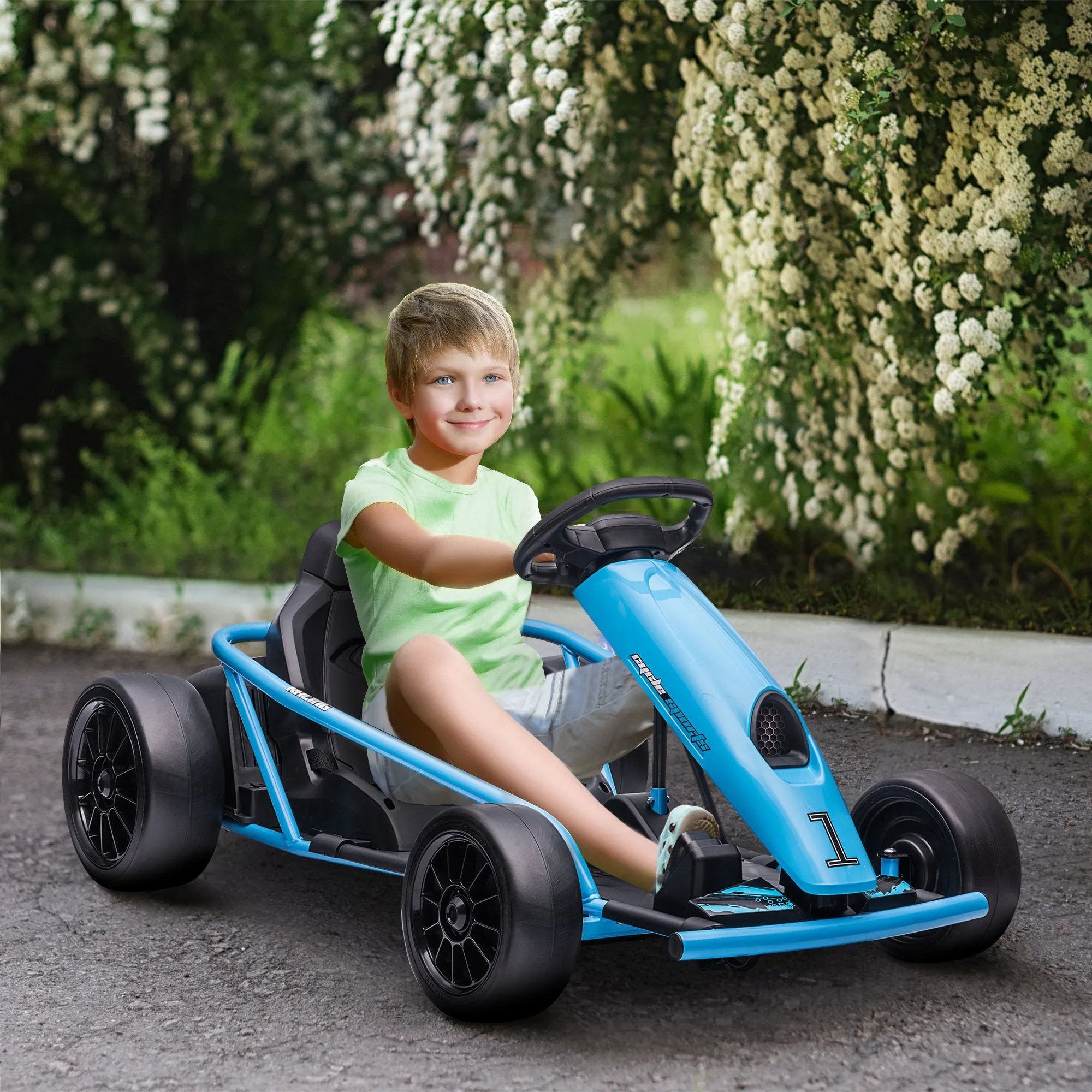 Electric Go-Kart for Children 8-12 Years with High Backrest and Safety Belt, 115x77x54 cm, Blue and Black - Image 2