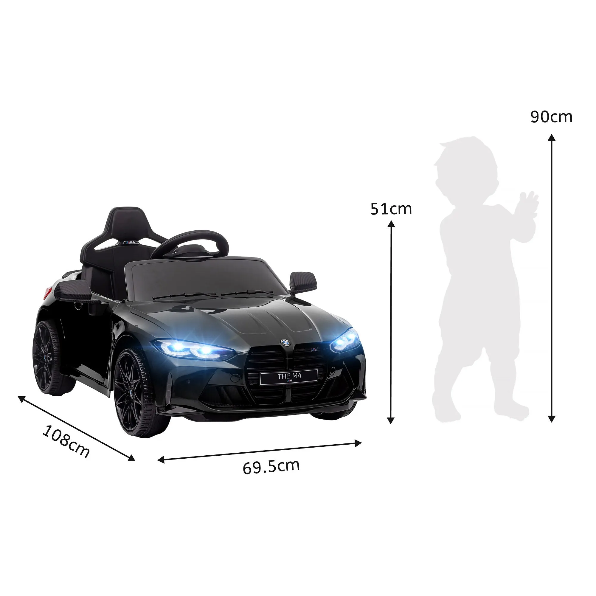 BMW M4 Licensed Electric Ride-On Toy Car for Children with Remote Control, Horn and Headlights, 108x69.5x51 cm, Black - Image 3