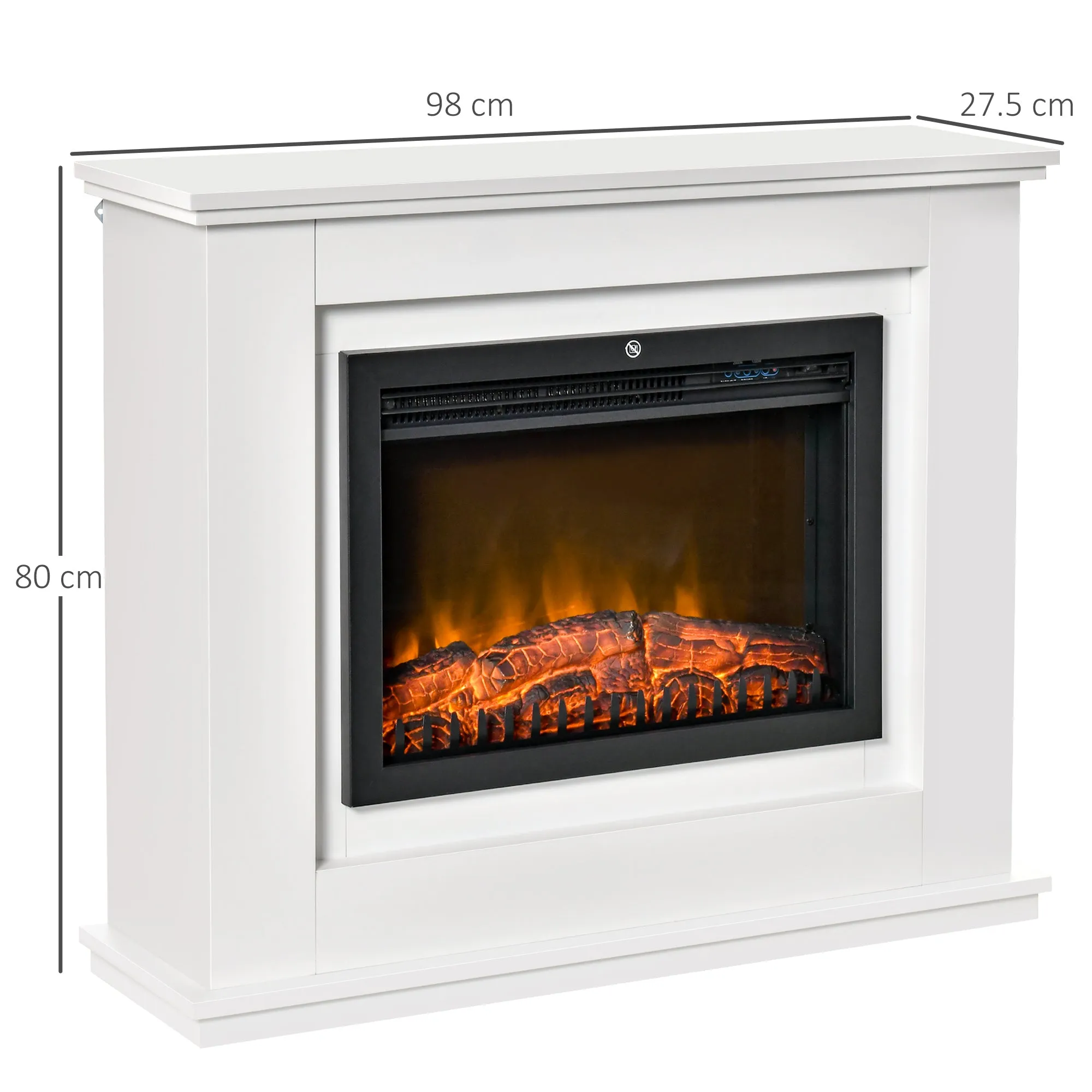 Electric Fireplace Realistic Flame Effect with White Wooden Frame, Timer and Remote Control, 1000W and 2000W, 98x27. 5x80cm - Image 3