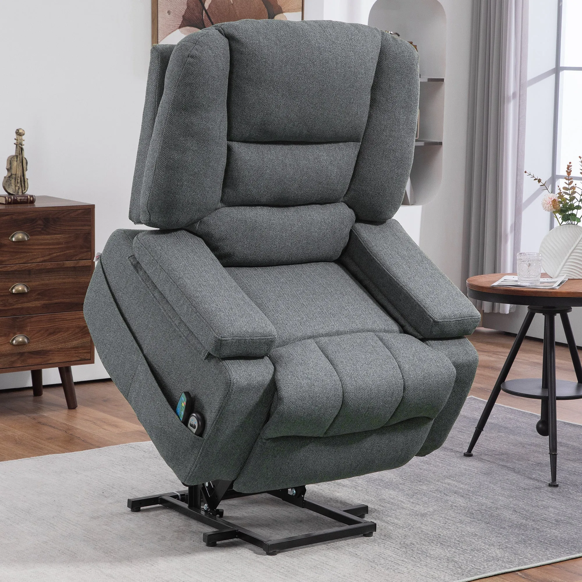 Lift Reclining Chair with 8 Massage Points, in Linen Effect Fabric, 97x90x102 cm, Grey - Image 2