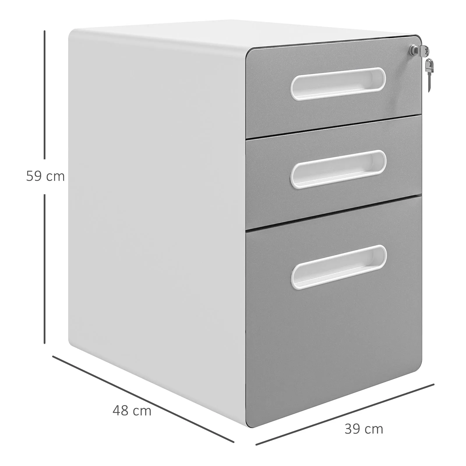 3 Drawer Office Chest with Lock, Wheels, A4, Legal and Letter Size Document Holder, Light Grey - Image 3