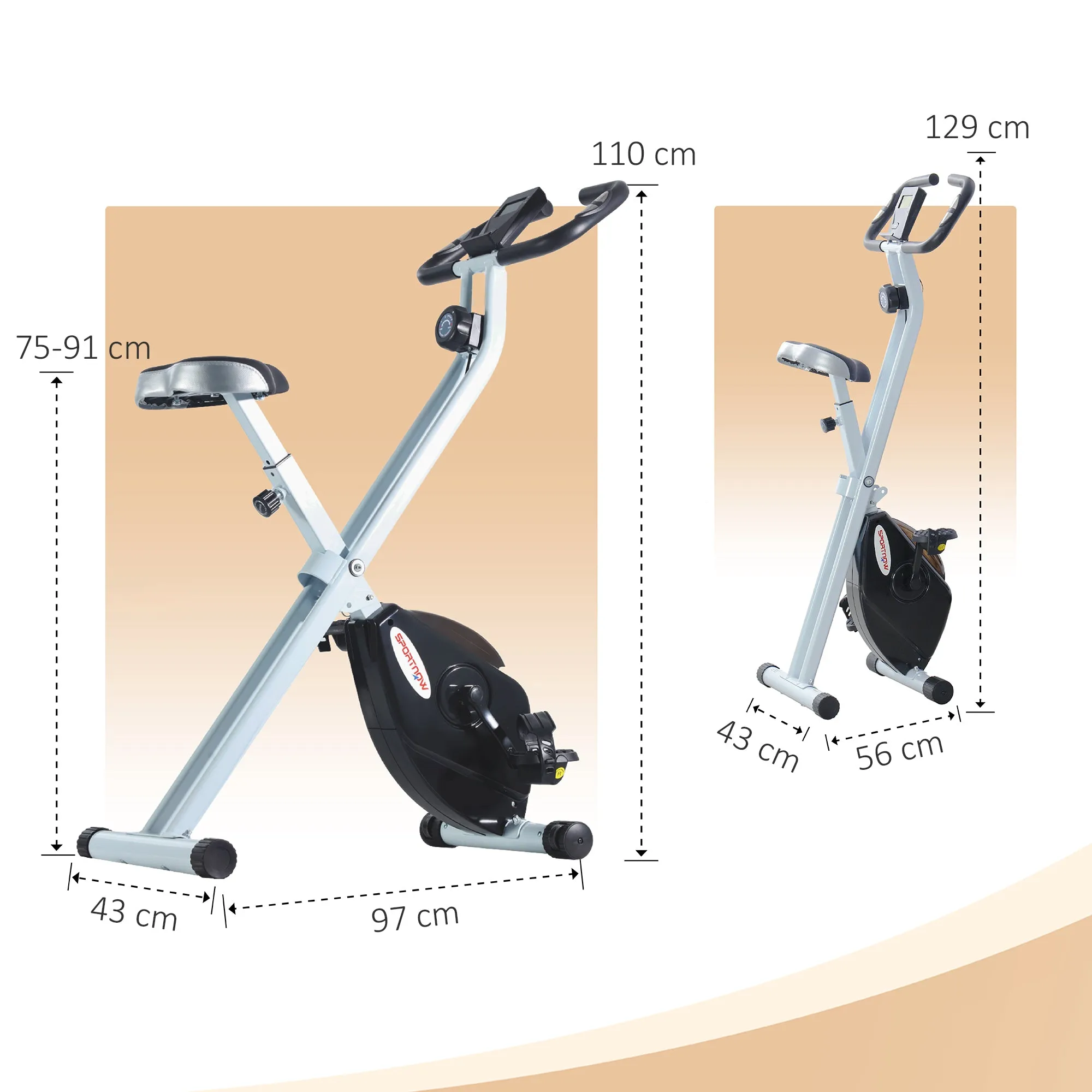 Folding Magnetic Exercise Bike, 8 Levels, LCD Display, Adjustable Wheels and Seat, Black - Image 3