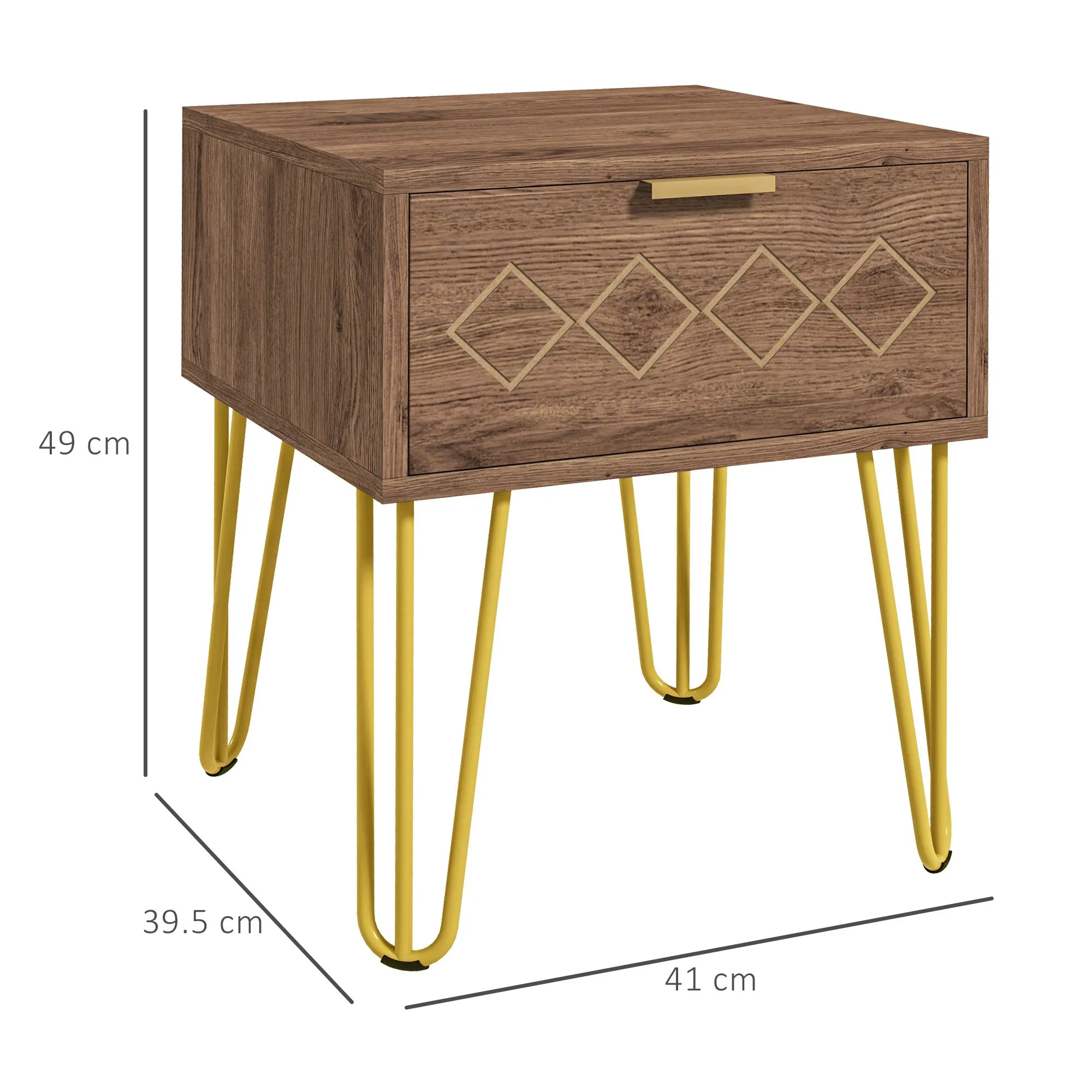 Modern Bedside Tables Set of 2 Pieces in Chipboard and Steel with Drawer, 39.5x41x49 cm, Brown - Image 3