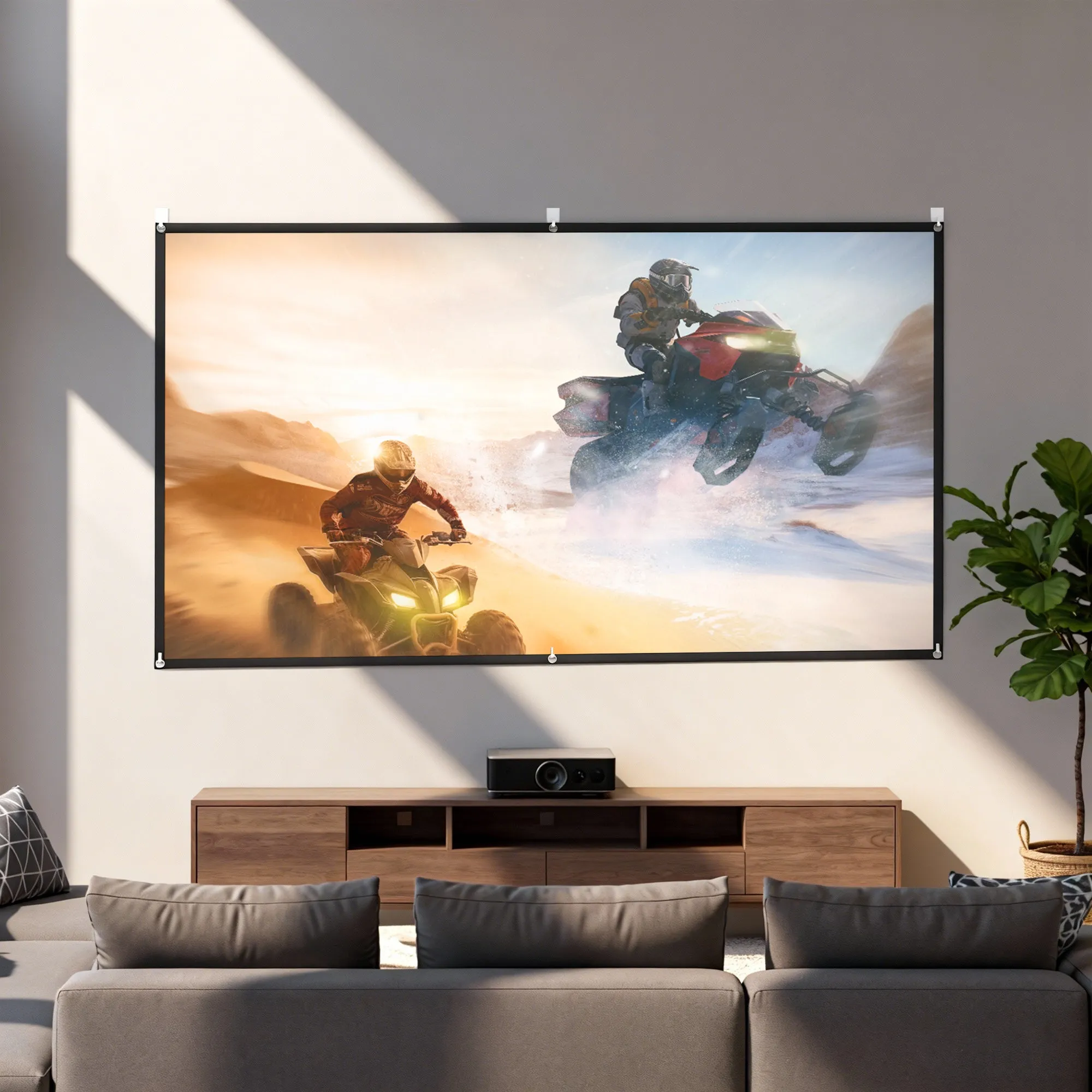 HOMCOM 100" 16:9 HD 4K/8K Projector Screen, Foldable and Portable, Anti-Wrinkle and Washable, Double-Sided, White - Image 2
