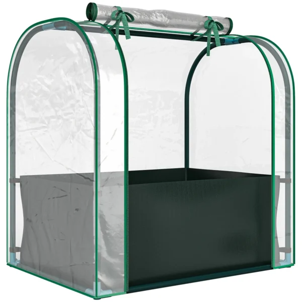 Outsunny Mini Greenhouse with Grow Bag and Roll-Up Door, 68x50x70 cm, Dark Green