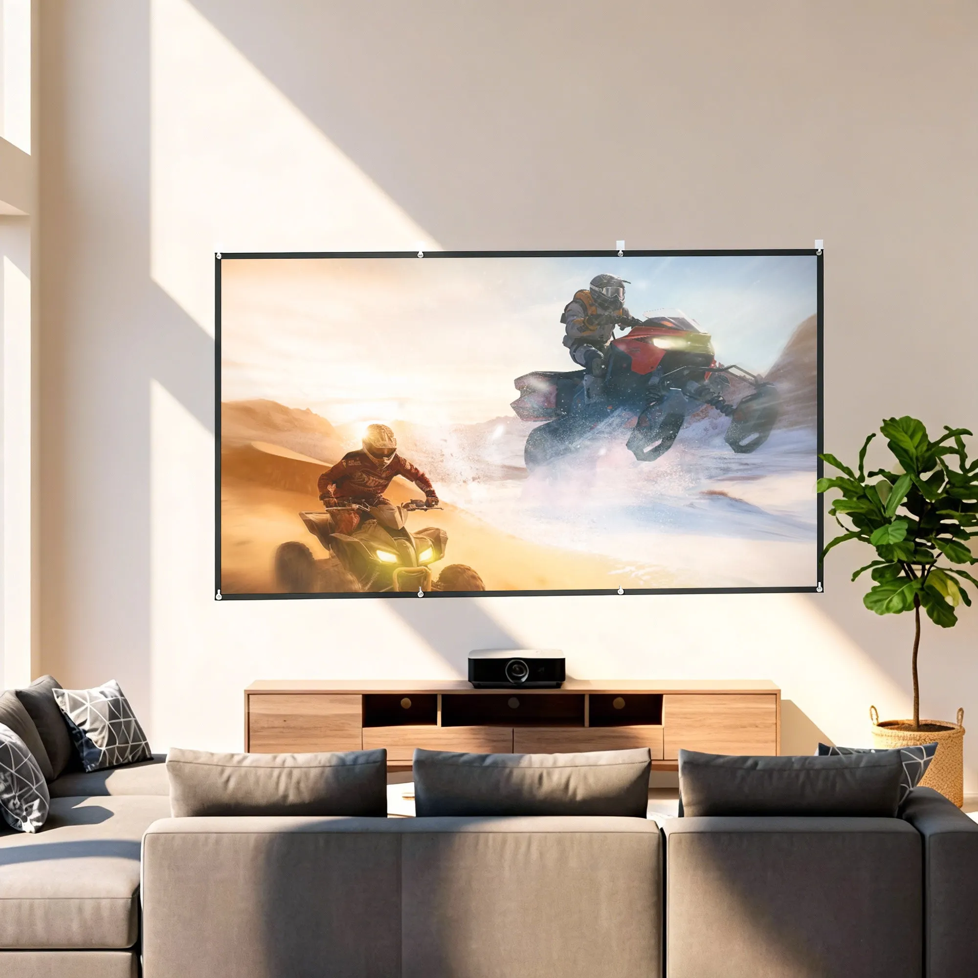 HOMCOM 120" 16:9 HD 4K/8K Projector Screen, Foldable and Portable, Anti-Wrinkle and Washable, Double-Sided, White - Image 2