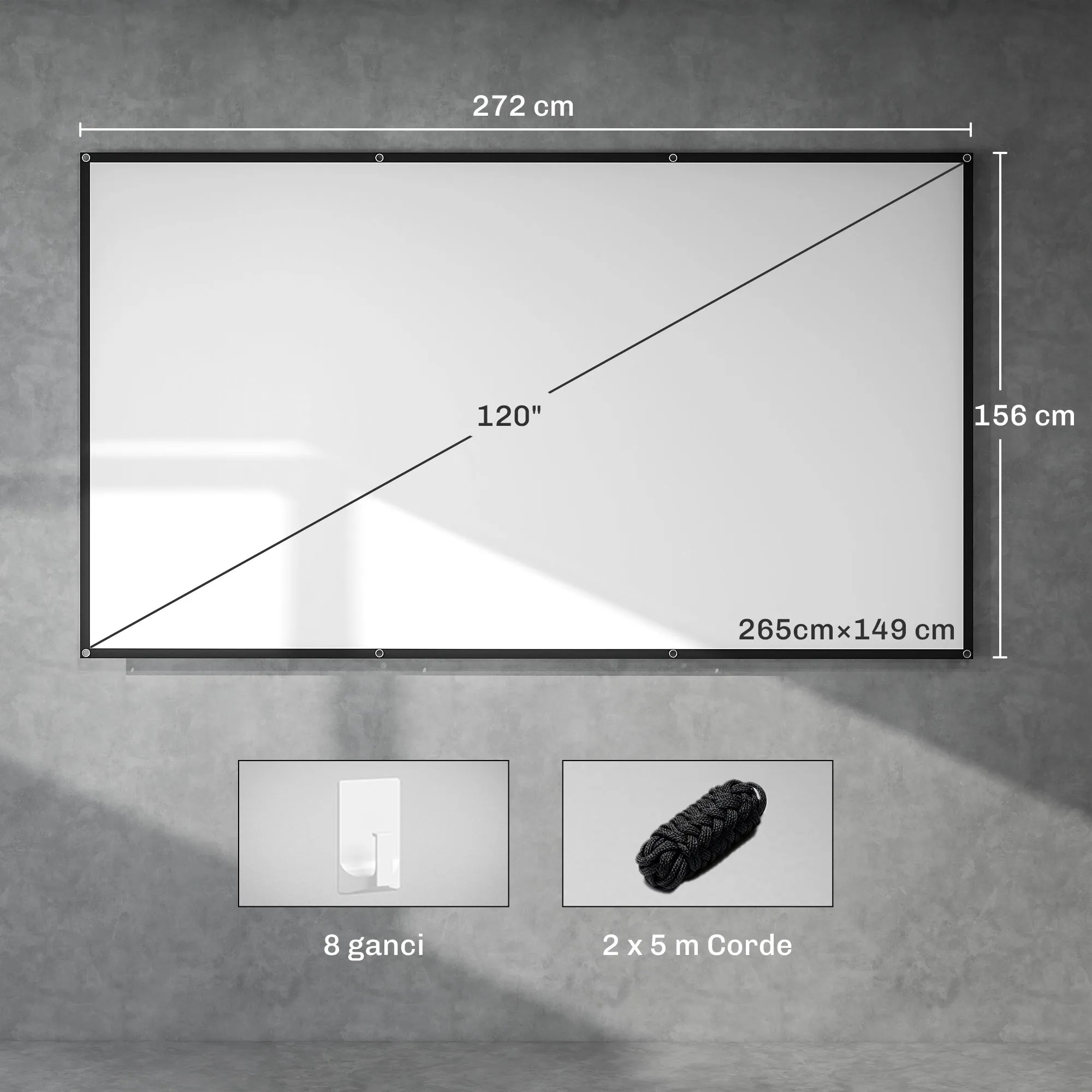 HOMCOM 120" 16:9 HD 4K/8K Projector Screen, Foldable and Portable, Anti-Wrinkle and Washable, Double-Sided, White - Image 3