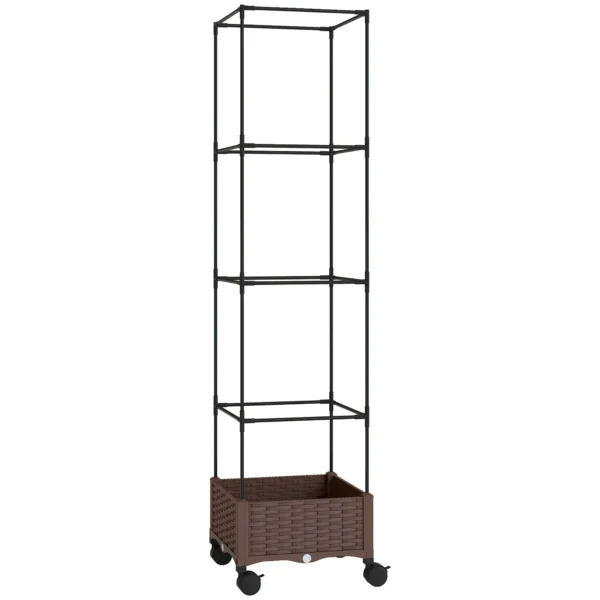 Outsunny 20L Raised Trellis Planter with Lockable Wheels and Self-Watering System, Brown