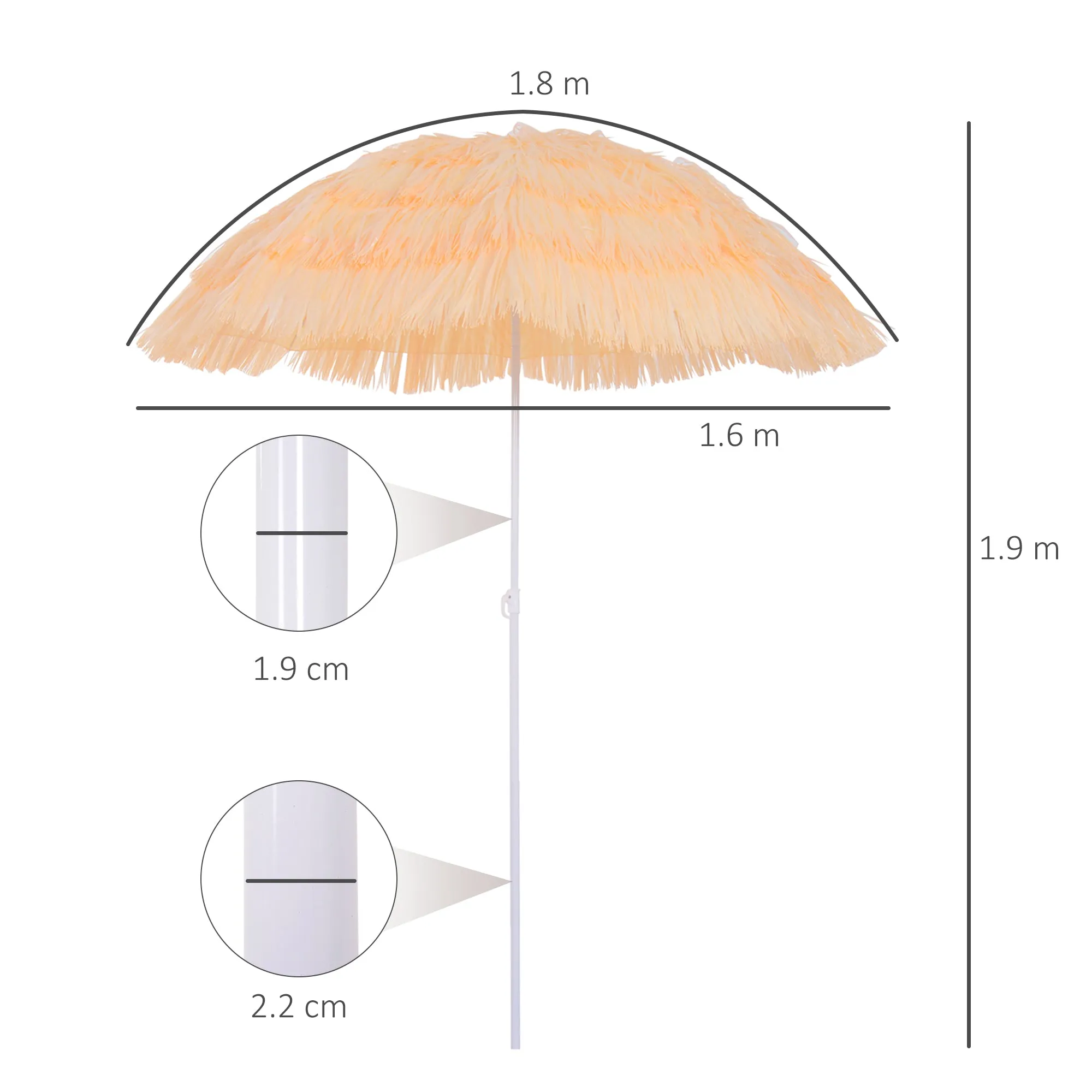 Outsunny 8-Ribbed Beach Umbrella with Tilting Pole, Polyester and Metal, 1.6 x 2 m, Beige - Image 3