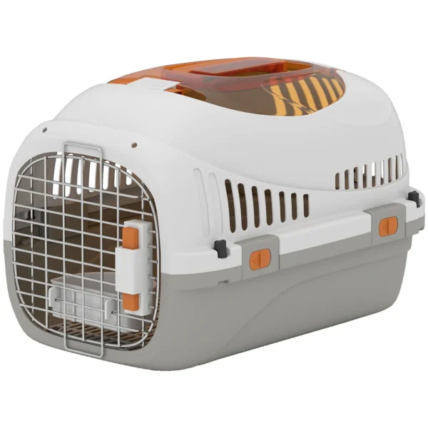 PawHut Pet Carrier for Cats and Small Dogs up to 4 kg in Plastic with Top Window, 49x32x31 cm, Grey
