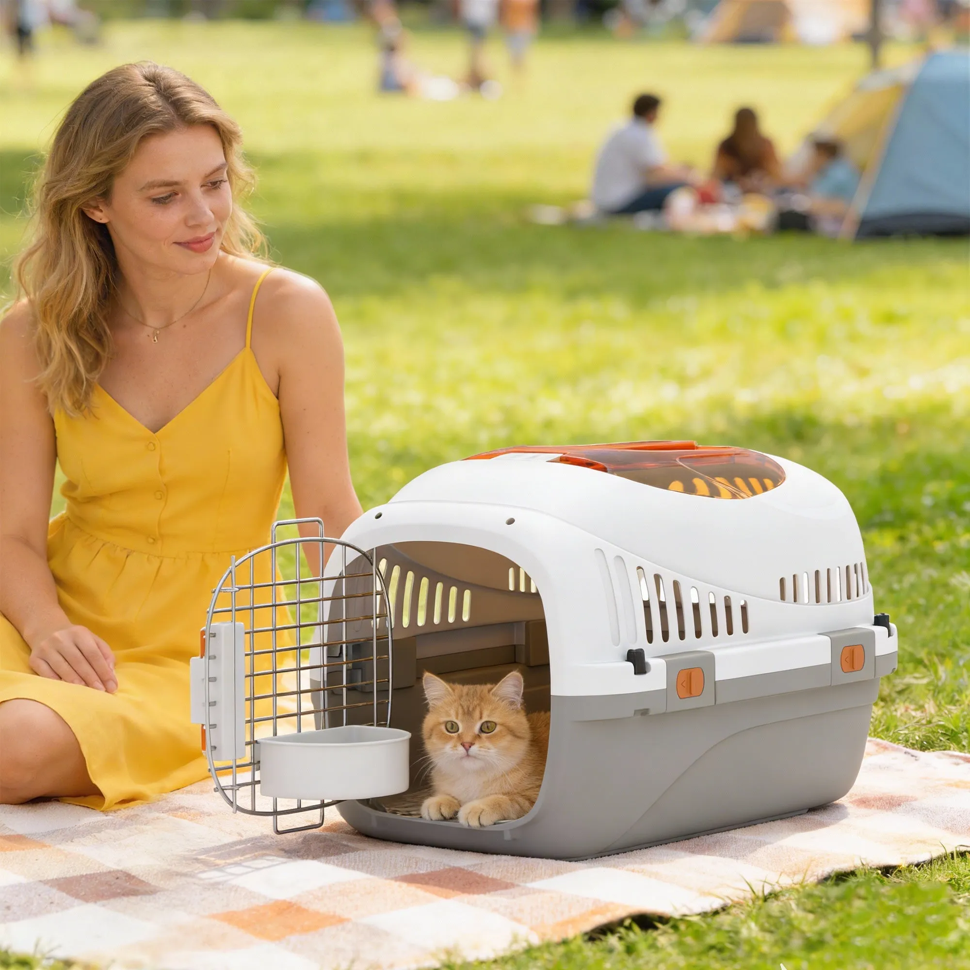 PawHut Pet Carrier for Cats and Small Dogs up to 4 kg in Plastic with Top Window, 49x32x31 cm, Grey - Image 2