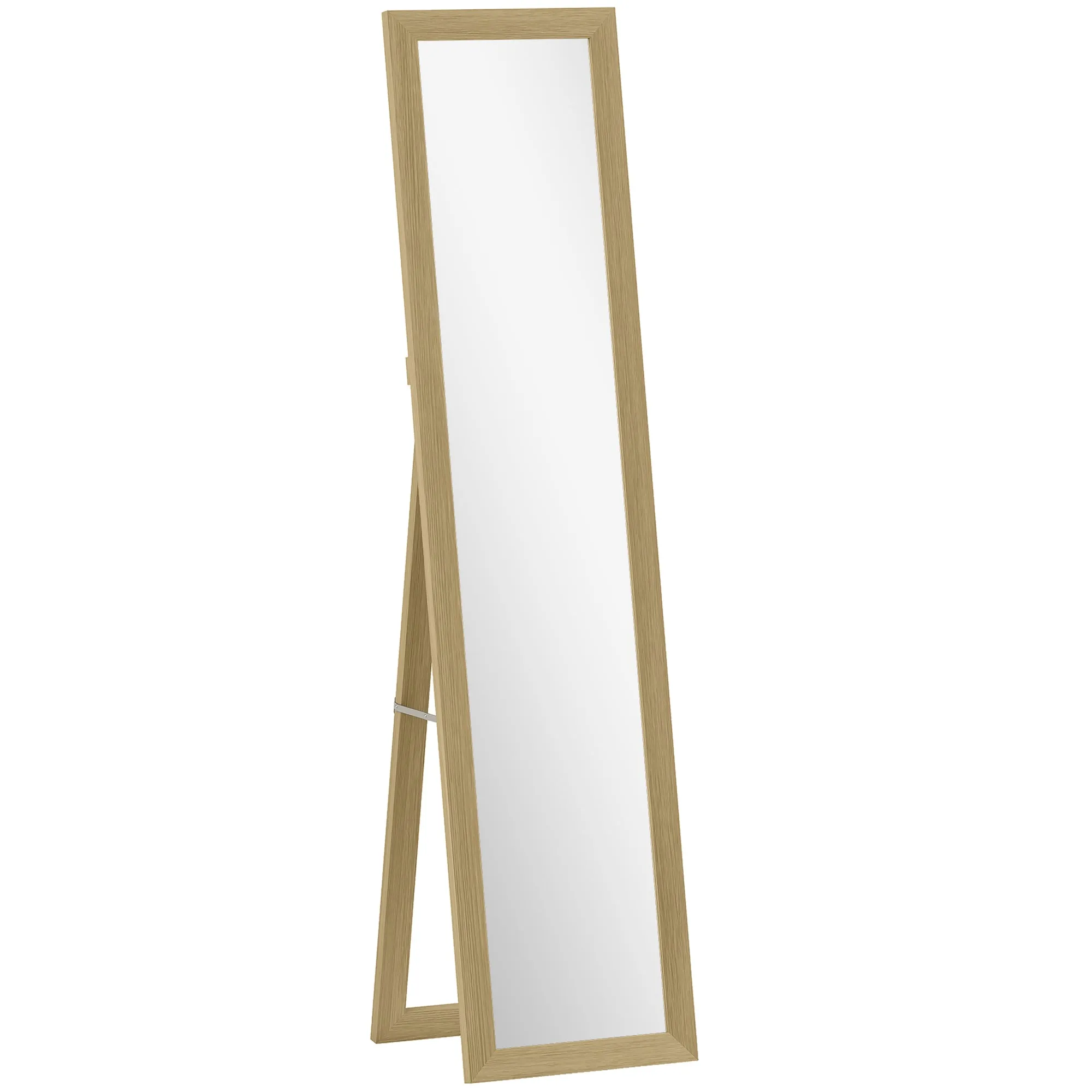 HOMCOM Vertical Wall or Floor Mirror with MDF Frame, 37x40x155 cm, Oak and Transparent