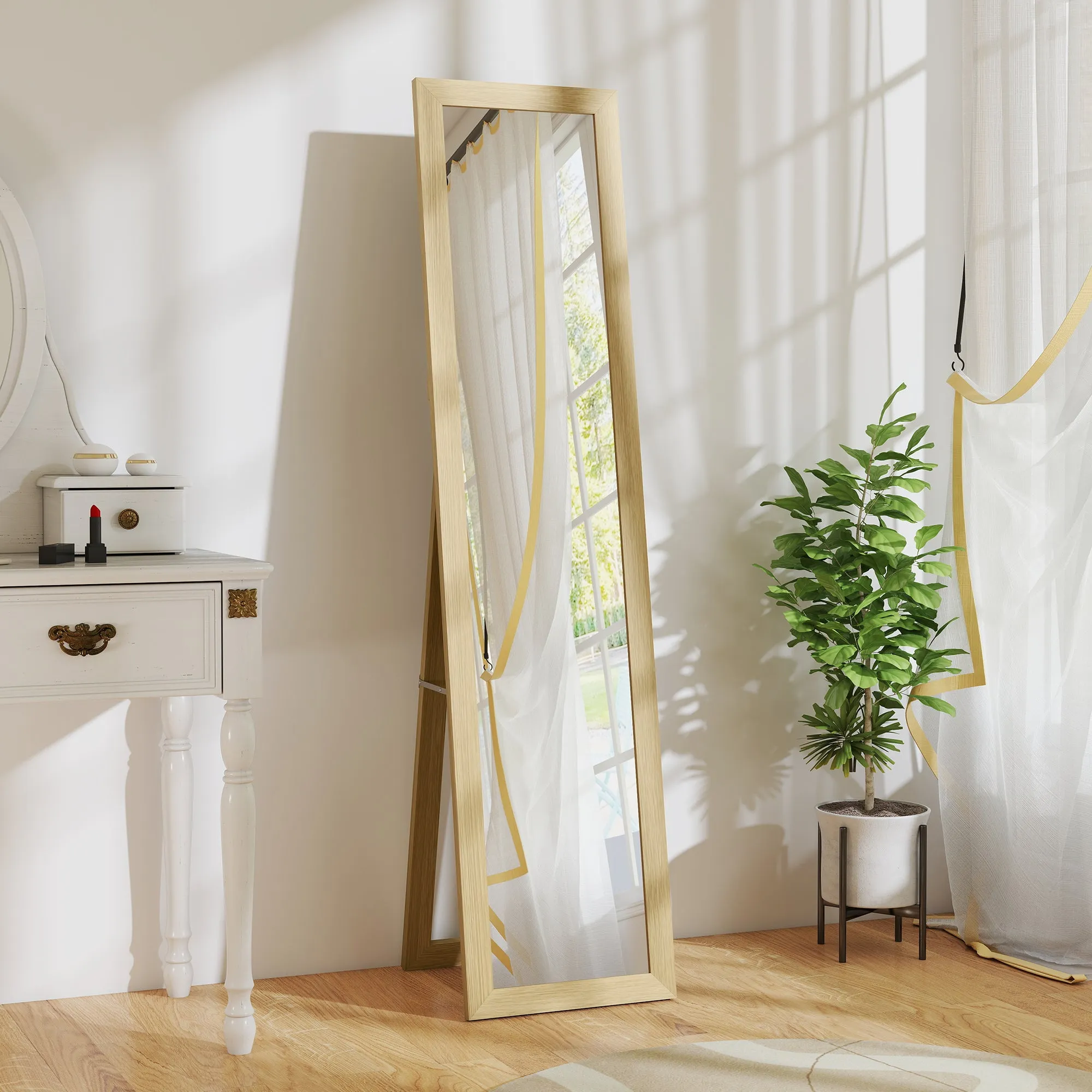 HOMCOM Vertical Wall or Floor Mirror with MDF Frame, 37x40x155 cm, Oak and Transparent - Image 2