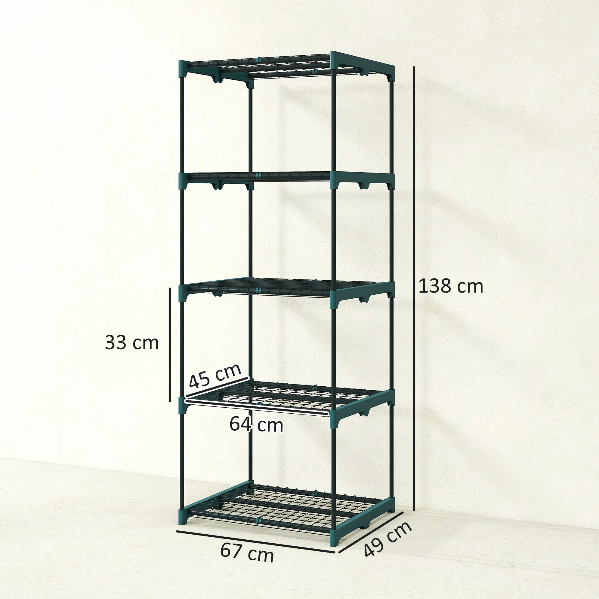 Outsunny 5-Tier Open Plant Stand in Steel and Plastic, 67x49x138 cm, Dark Green - Image 3