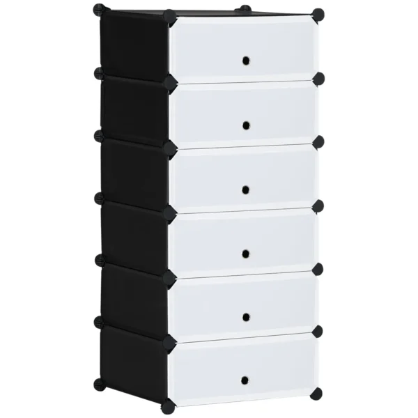 HOMCOM Space-Saving Modular Shoe Rack with 6 Storage Boxes in PP Plastic and Steel, 49x36.5x108 cm, Black and Transparent
