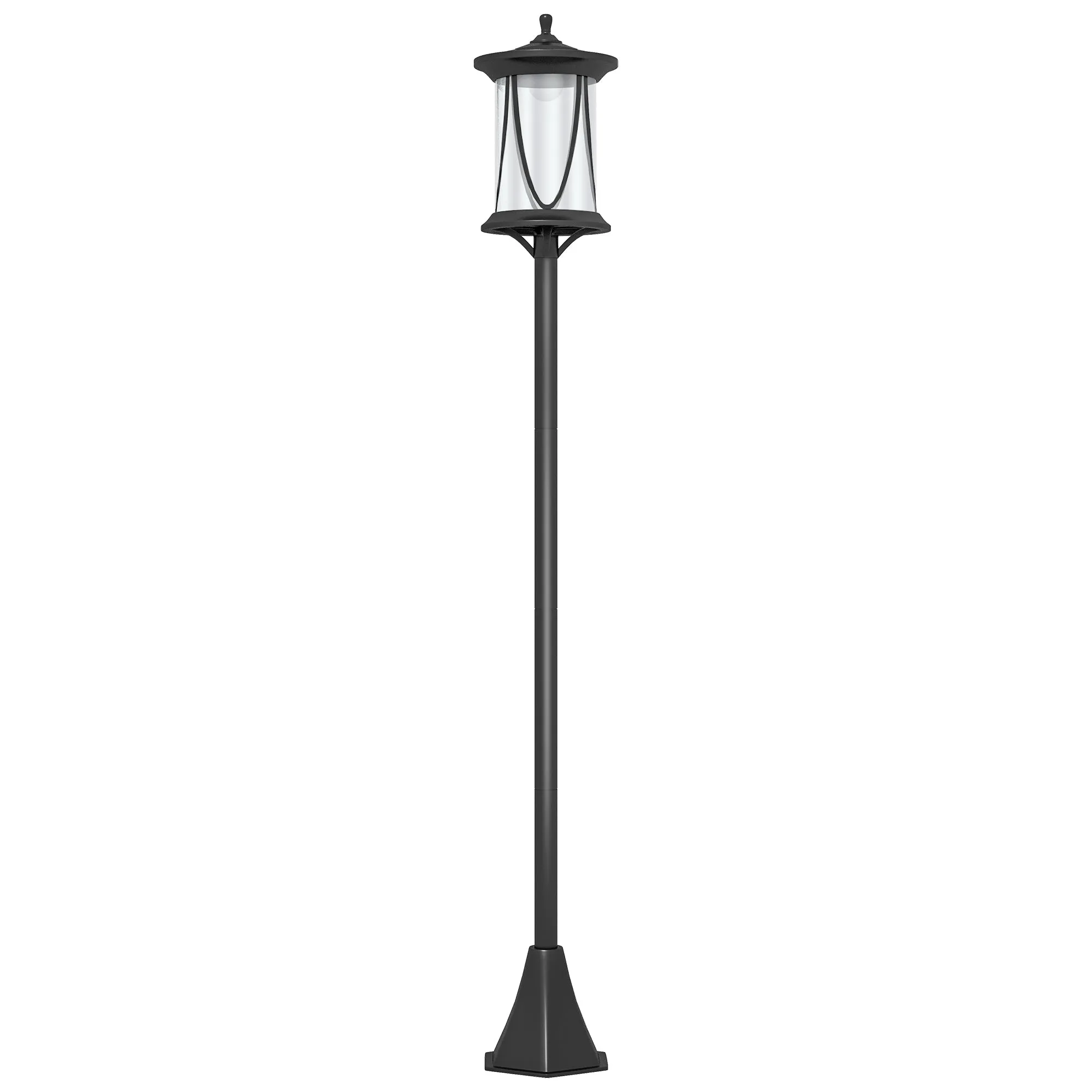 Outsunny Solar Street Lamp with 6-Hour Battery Life and Ground Anchoring, in Polycarbonate and ABS IP44, 17x17x127 cm, Black
