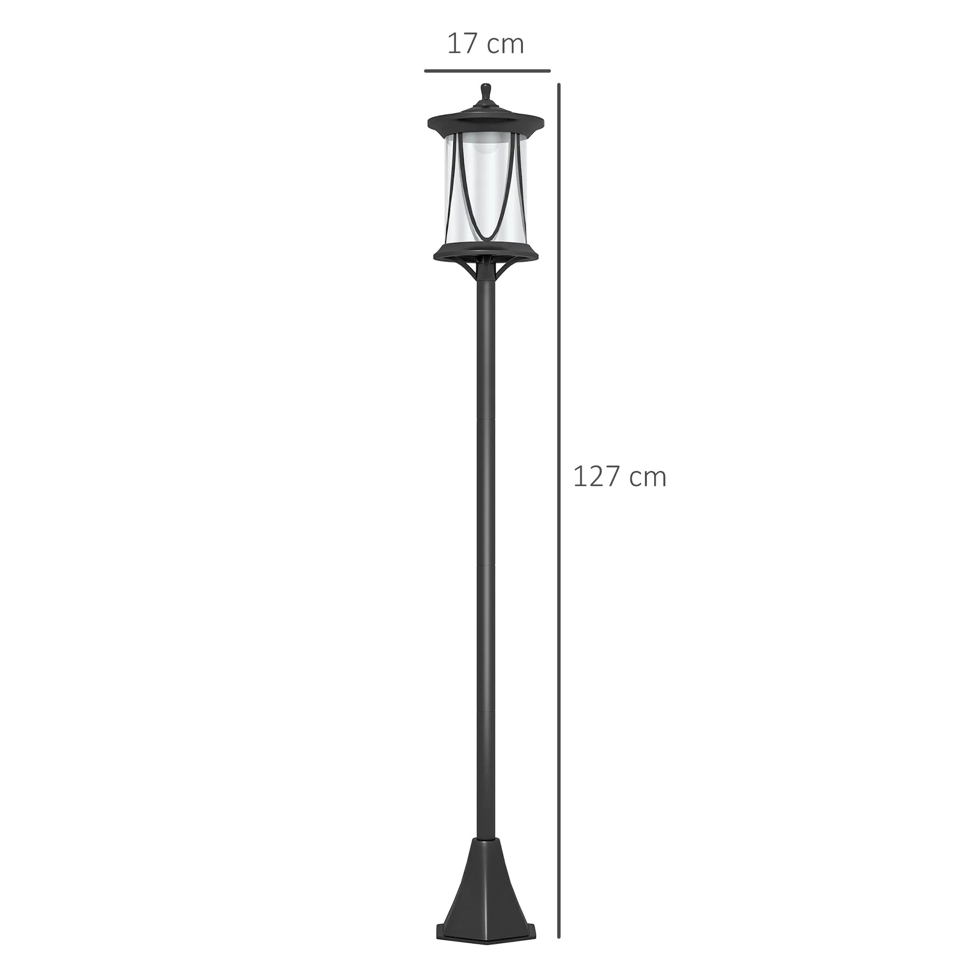 Outsunny Solar Street Lamp with 6-Hour Battery Life and Ground Anchoring, in Polycarbonate and ABS IP44, 17x17x127 cm, Black - Image 3