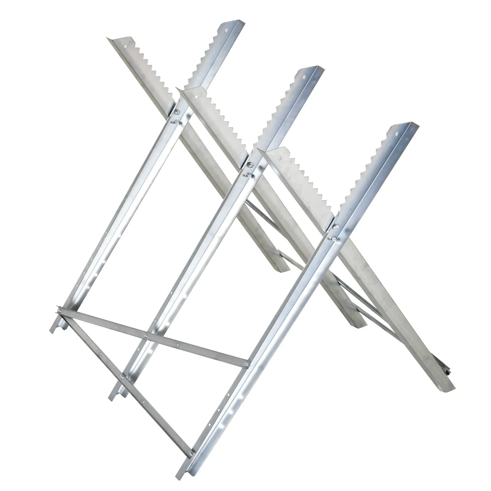 DURHAND Folding Triangular Metal Wood Cutter Stand with Serrated Teeth, 83x83x79 cm, Silver