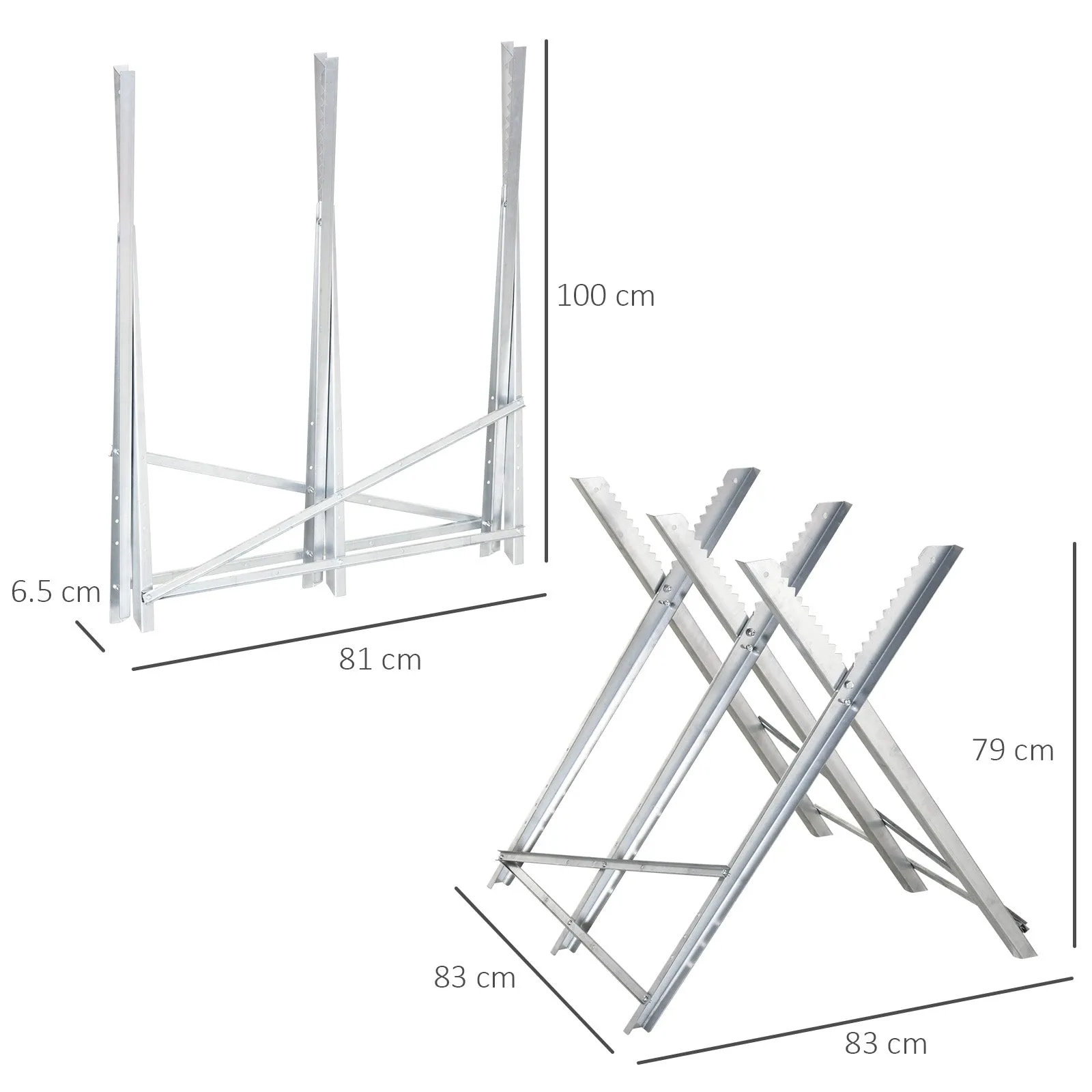 DURHAND Folding Triangular Metal Wood Cutter Stand with Serrated Teeth, 83x83x79 cm, Silver - Image 3