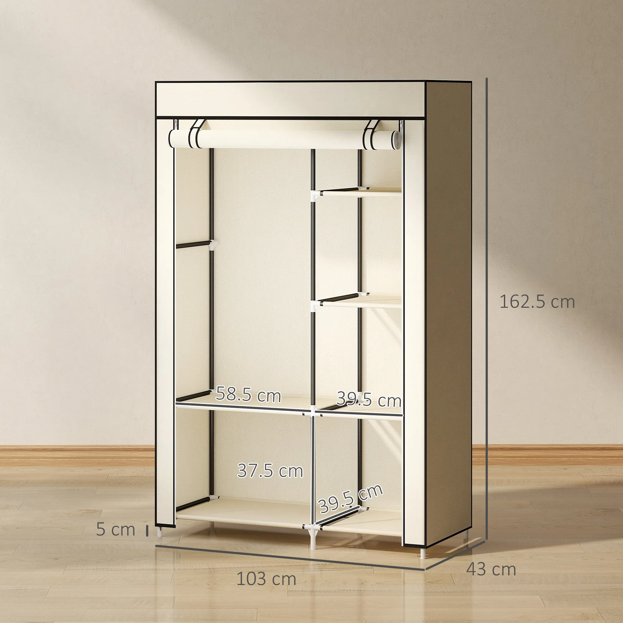 HOMCOM Portable Wardrobe Space-Saving Closet, 103x43x162.5cm, Cream - Image 3