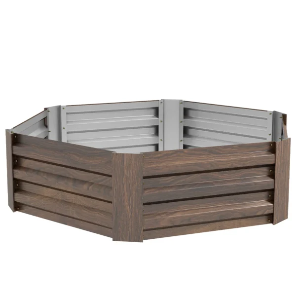 Outsunny Hexagonal Galvanized Steel Raised Garden Bed with Open Bottom, Brown