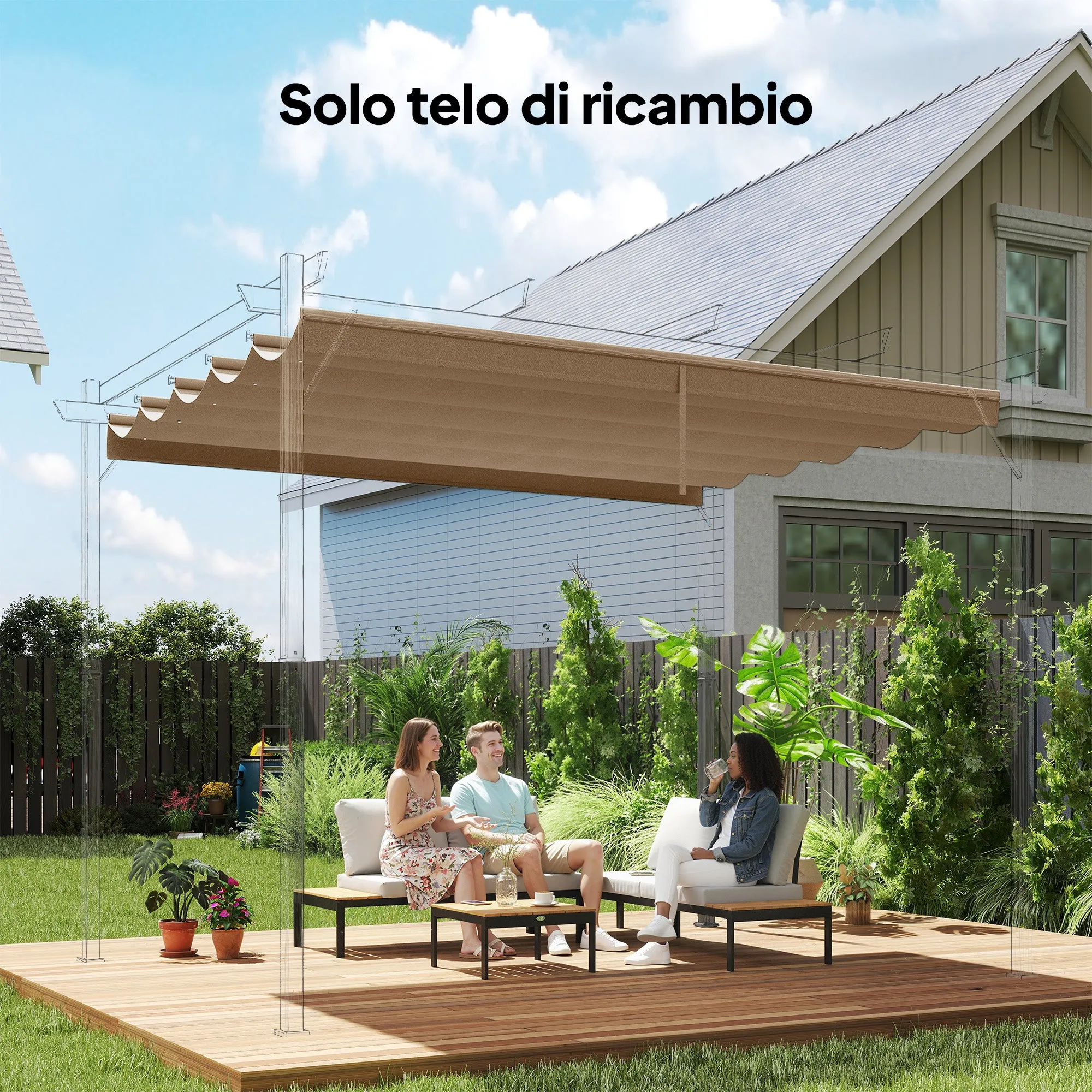 Outsunny Gazebo Pergola Roof with 10 Drainage Holes in Polyester, 250x255 cm, for 3x3m Pergola, Light Brown - Image 2