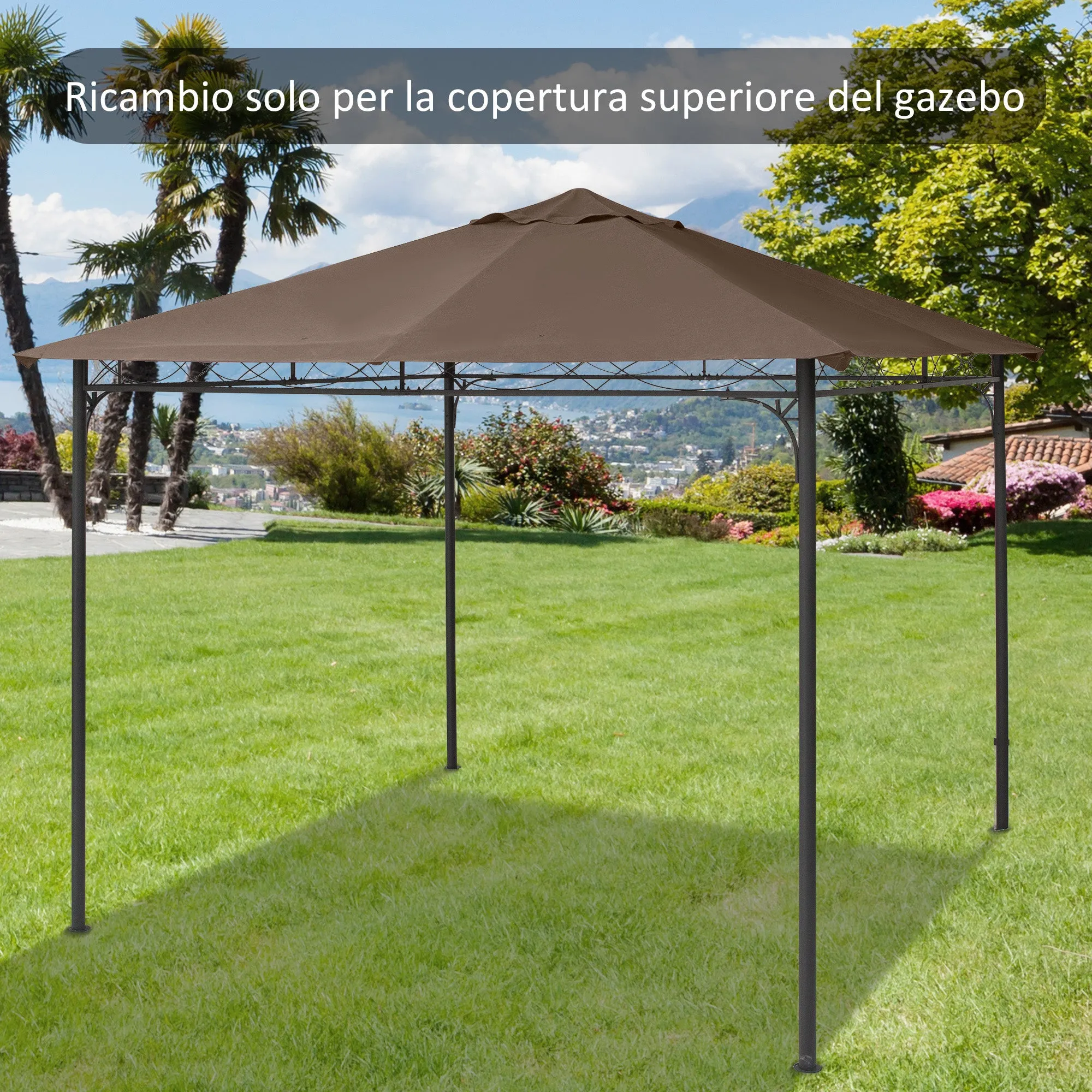 Outsunny 3x3m Garden Gazebo Replacement Roof, 180g/m² Polyester Water Resistant Gazebo Cover with 8 Drainage Holes and Air Vents, Cover Only, 298x295cm, Coffee - Image 2