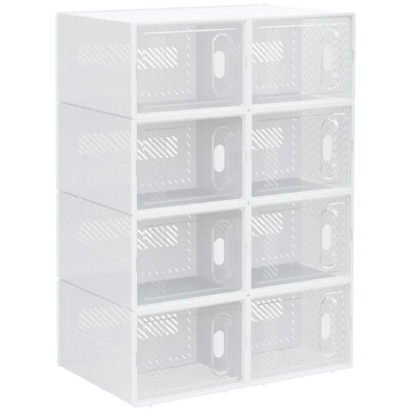 HOMCOM Modular Shoe Rack in PP with 8 Storage Cubes and Magnetic Door, 25x35x19 cm, White and Transparent