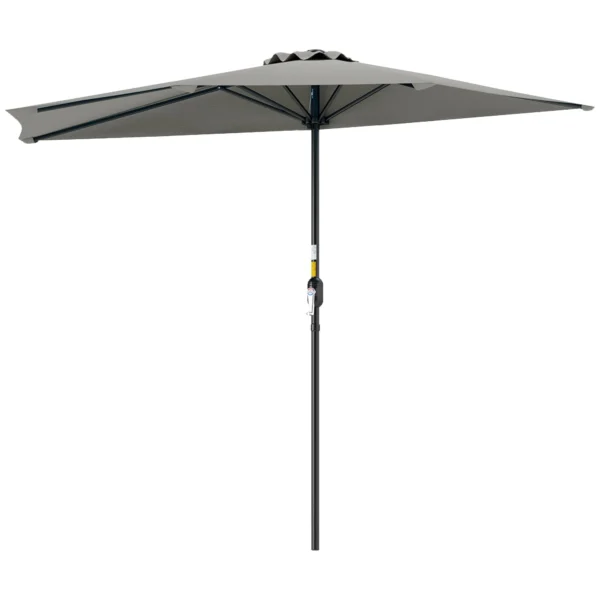 Outsunny Space-Saving Half-Moon Wall-Mounted Umbrella with Crank Opening, 2.7 x 2.4 m, Light Grey