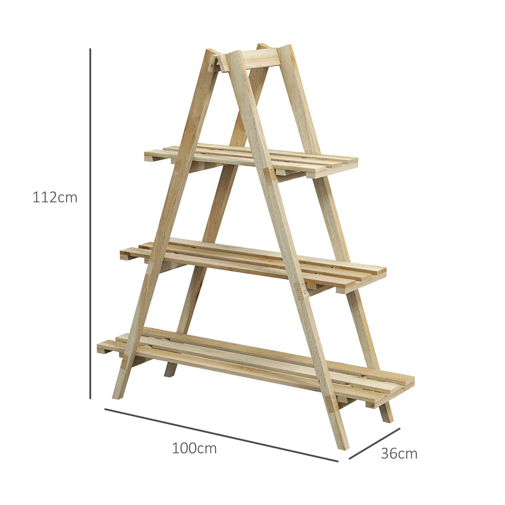 Outsunny 3-Tier Vertical Plant Stand with Fir Slats, 100x36x112 cm, Wood Color - Image 3