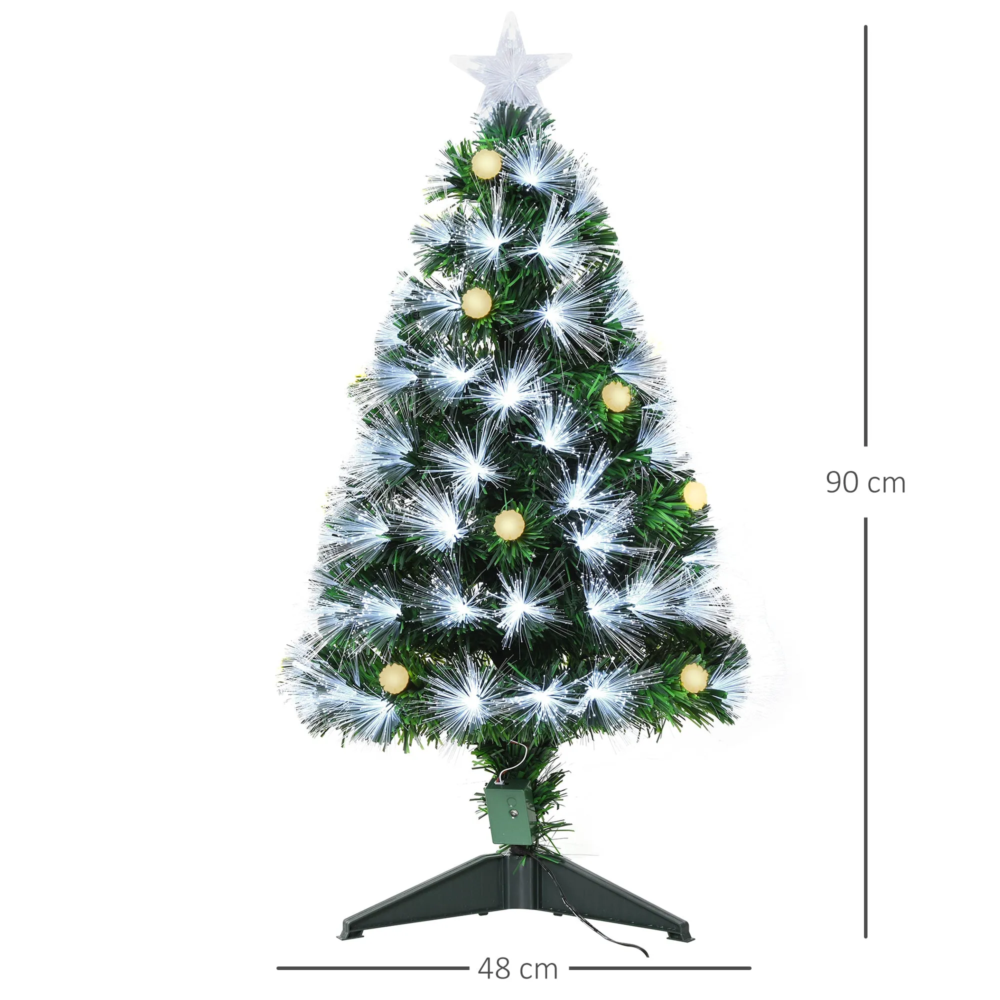 HOMCOM 90cm Artificial Christmas Tree with Built-in Lights and 90 Branches, Christmas Tree with LED Lights and Fiber Optic Lights, Removable Folding Base - Image 3