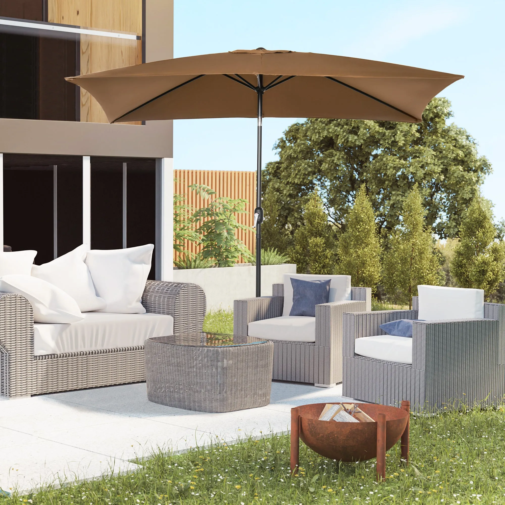 Outsunny 2x3m Rectangular Garden Umbrella with Crank and Adjustable Angle, Coffee - Image 2