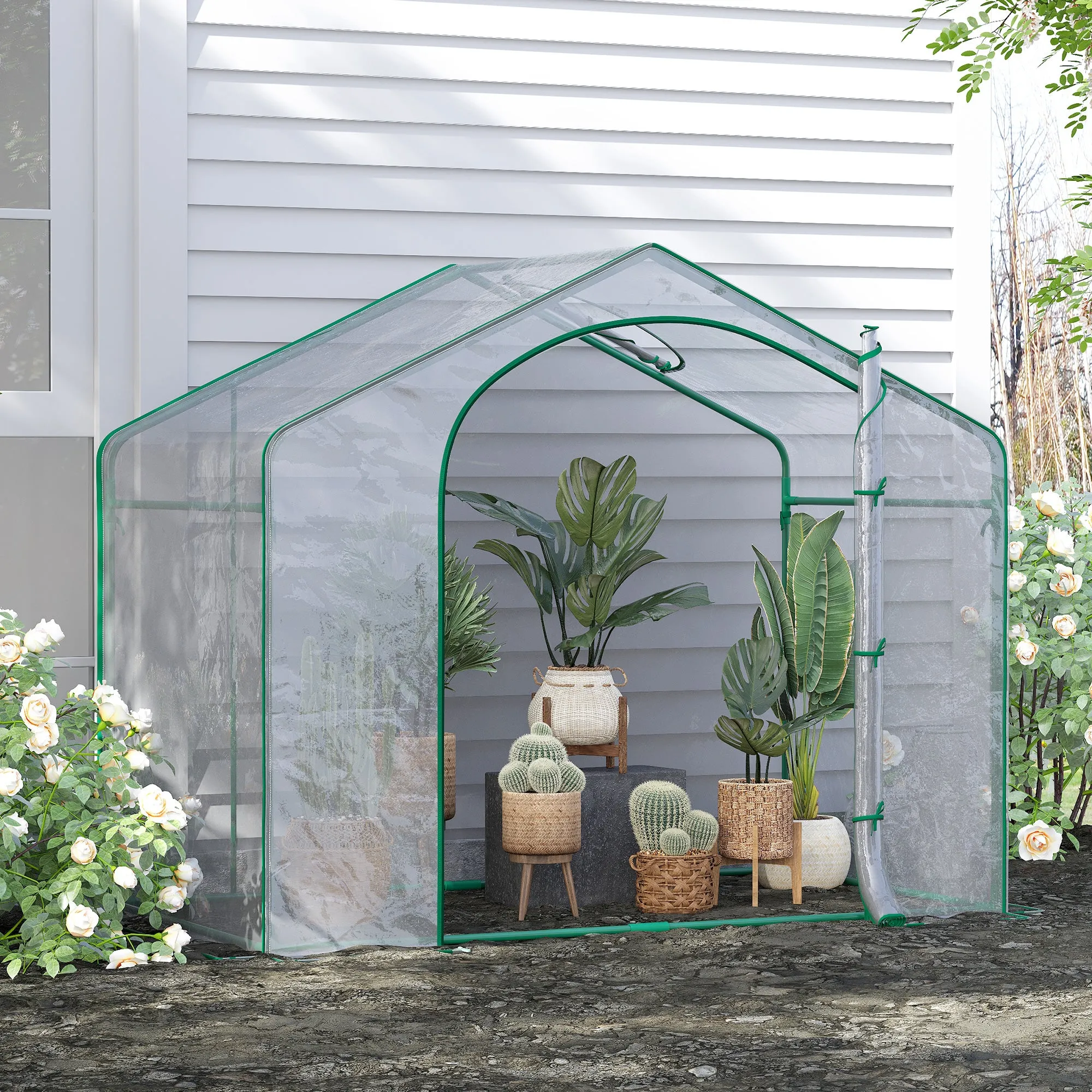 Outsunny Outdoor Greenhouse with Zip Entry and Top Air Vent, in Plastic and Steel, 180x100x152 cm, Transparent - Image 2