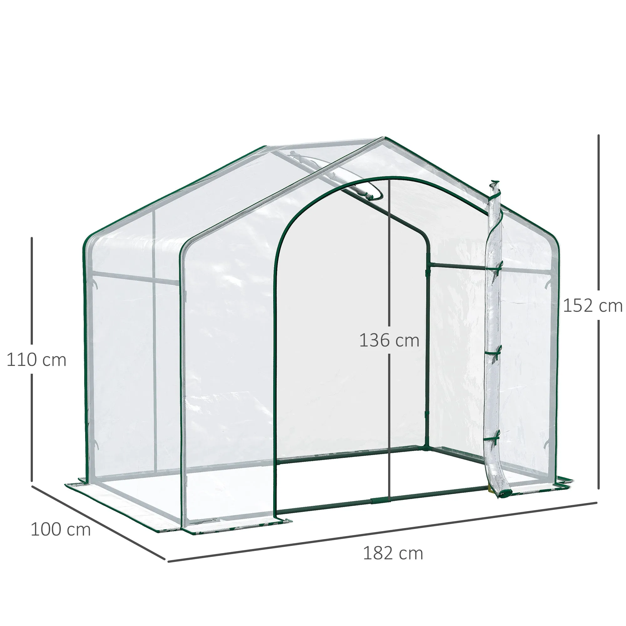 Outsunny Outdoor Greenhouse with Zip Entry and Top Air Vent, in Plastic and Steel, 180x100x152 cm, Transparent - Image 3