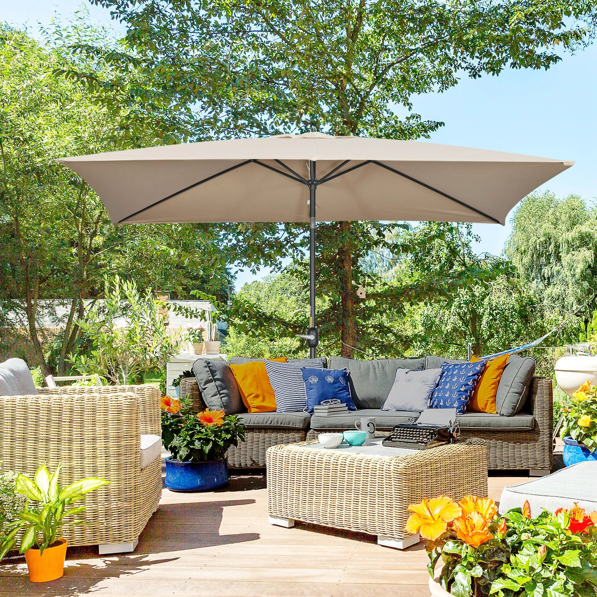 Outsunny 2x3m Rectangular Umbrella, Foldable and Adjustable with Crank, in Aluminum and Polyester, Khaki - Image 2