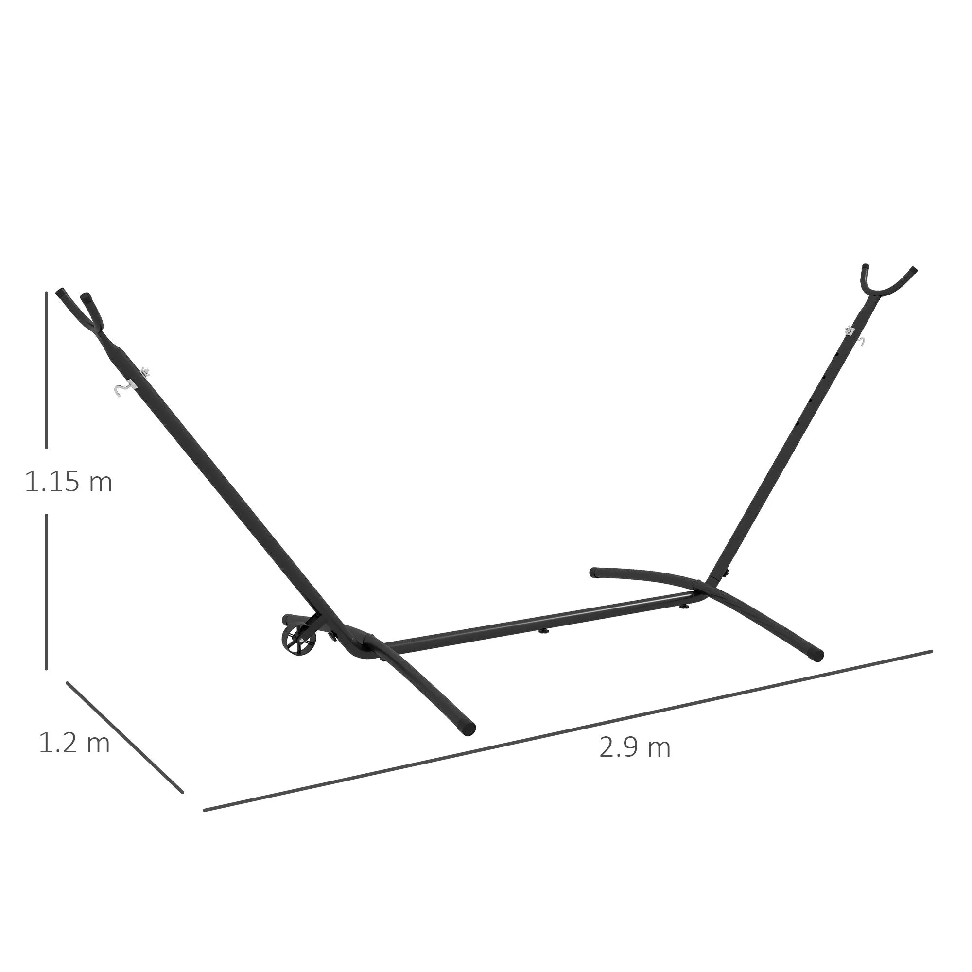 Outsunny Hammock Stand, 330 cm Max, with 6 Holes and Wheels, Metal, 290 x 120 x 115 cm, Black - Image 3