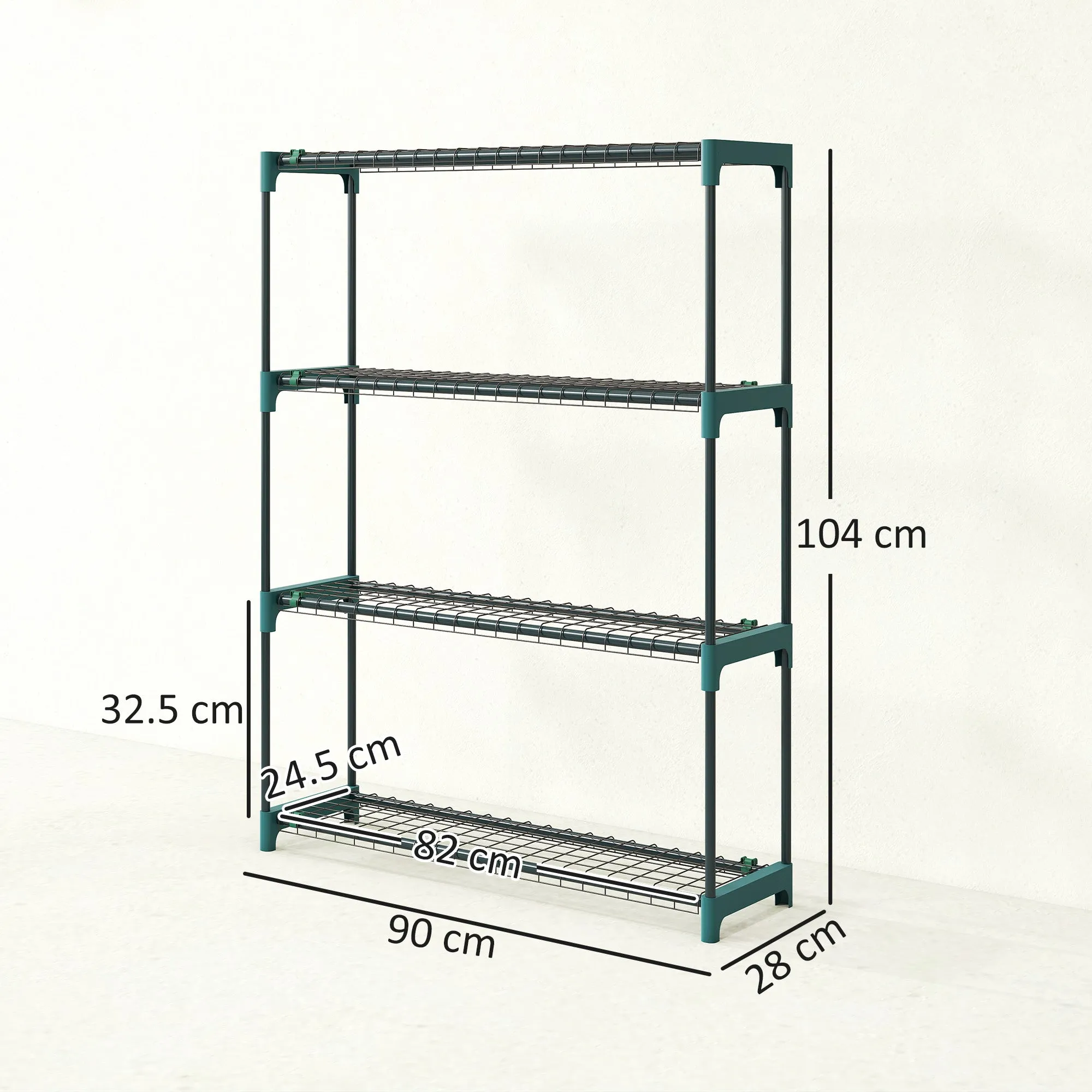 Outsunny Set of 2 4-Tier Steel Plant Shelves with Hooks, 90x28x104 cm, Green - Image 3