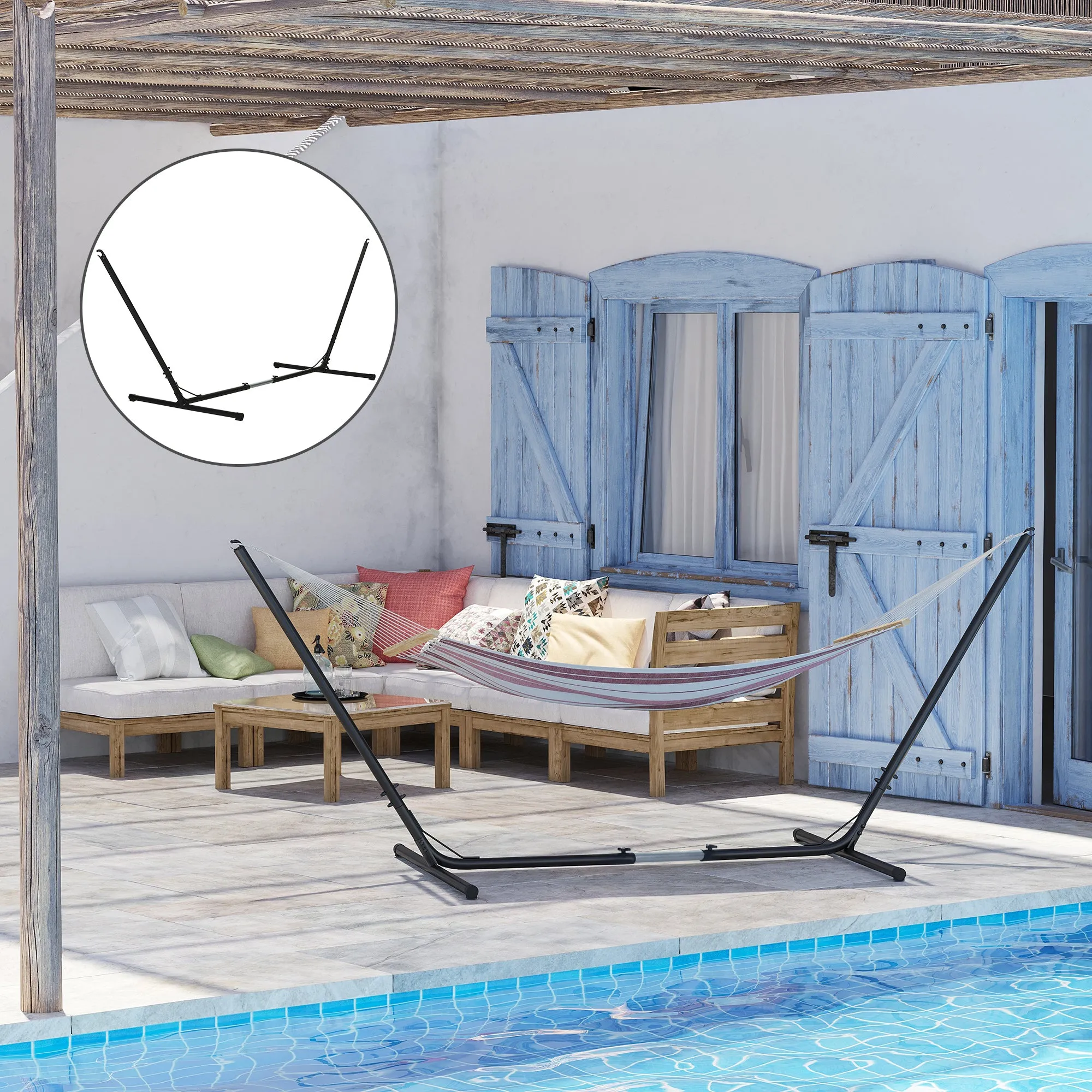 Outsunny Adjustable Hammock Support Frame Max. Capacity 120kg - Image 2