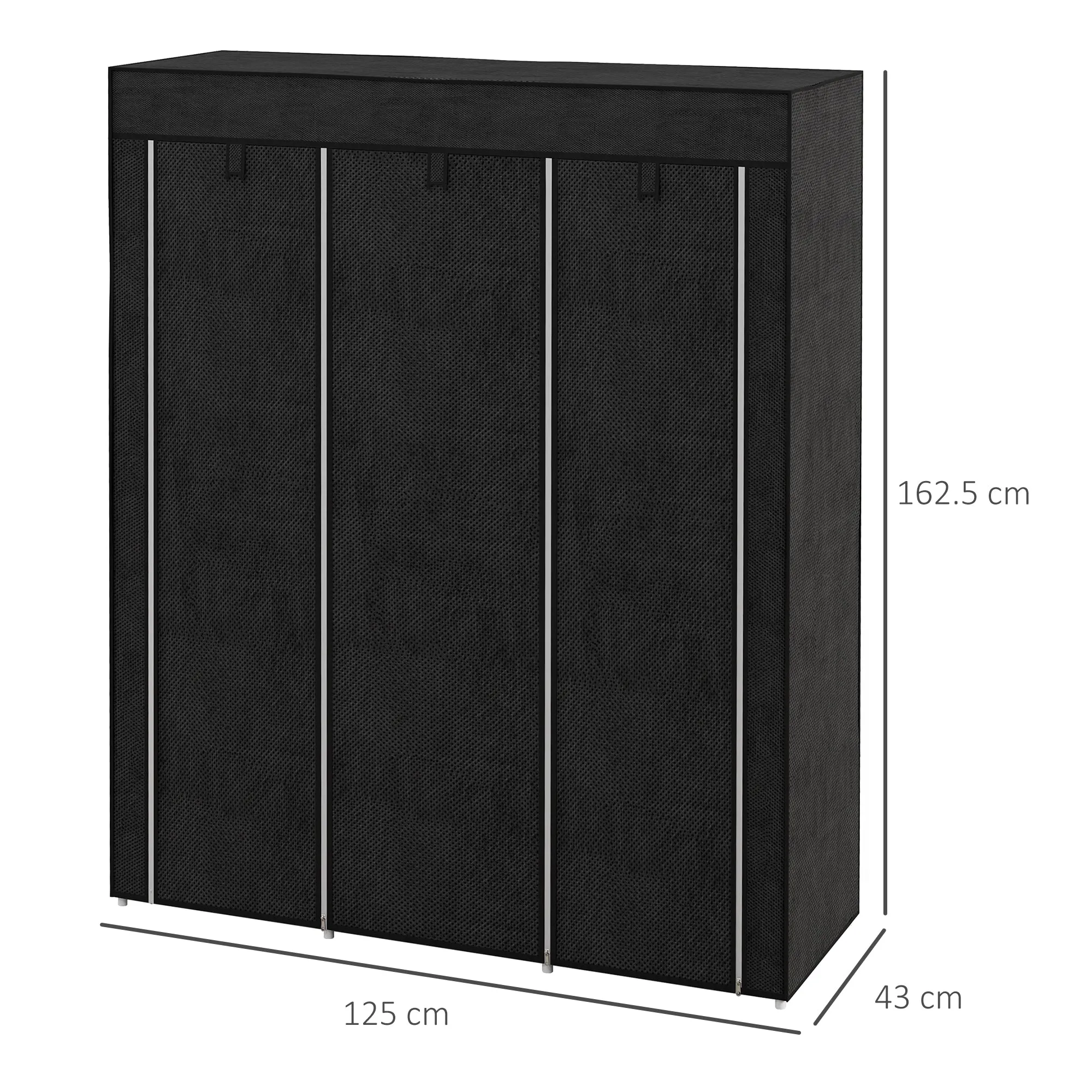 HOMCOM Fabric Wardrobe Space Saving 8 Shelves 125x43x162.5cm Black - Image 3