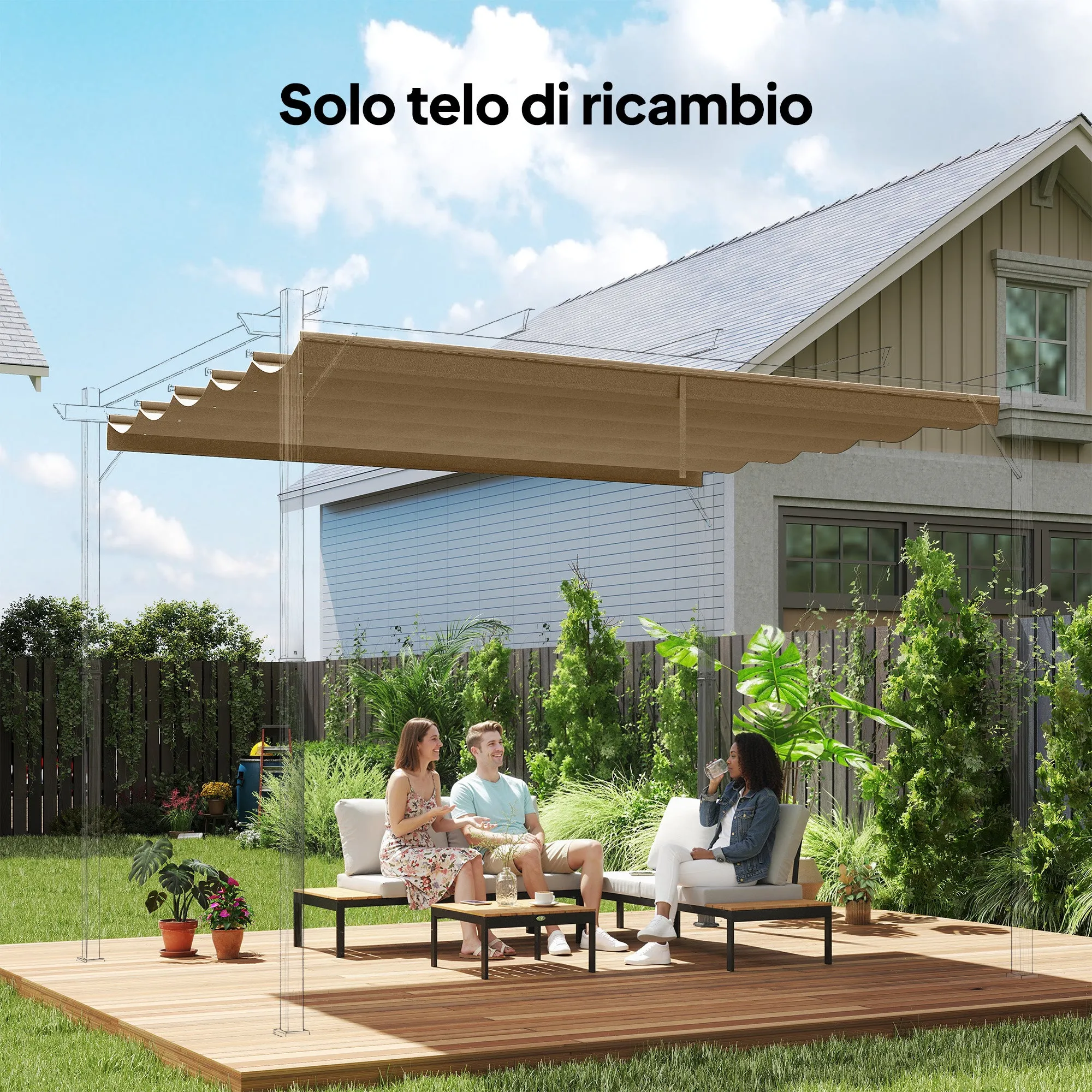 Outsunny Gazebo Pergola Roof with 10 Drainage Holes in Polyester, 350x260 cm, for 4x3m Pergola, Light Brown - Image 2