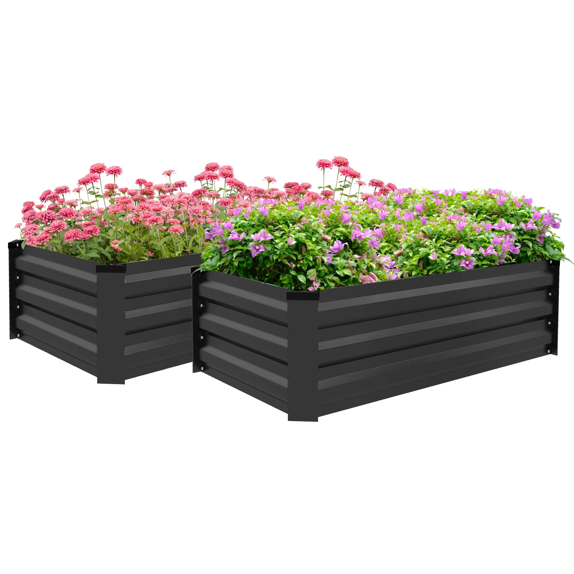 Outsunny Set of 2 Raised Garden Beds with Open Bottom in Galvanized Steel, 100x60x30cm, Grey
