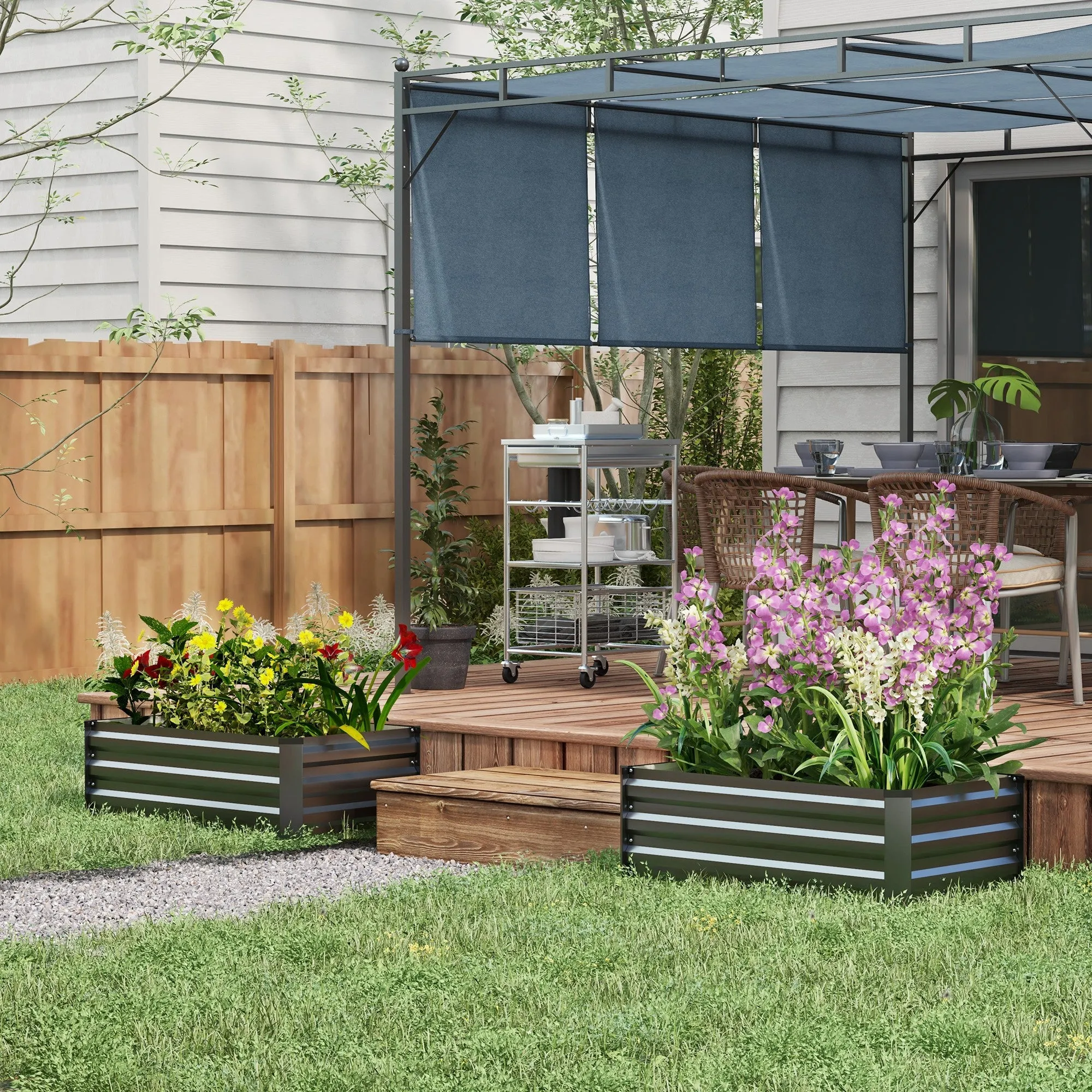 Outsunny Set of 2 Raised Garden Beds with Open Bottom in Galvanized Steel, 100x60x30cm, Grey - Image 2