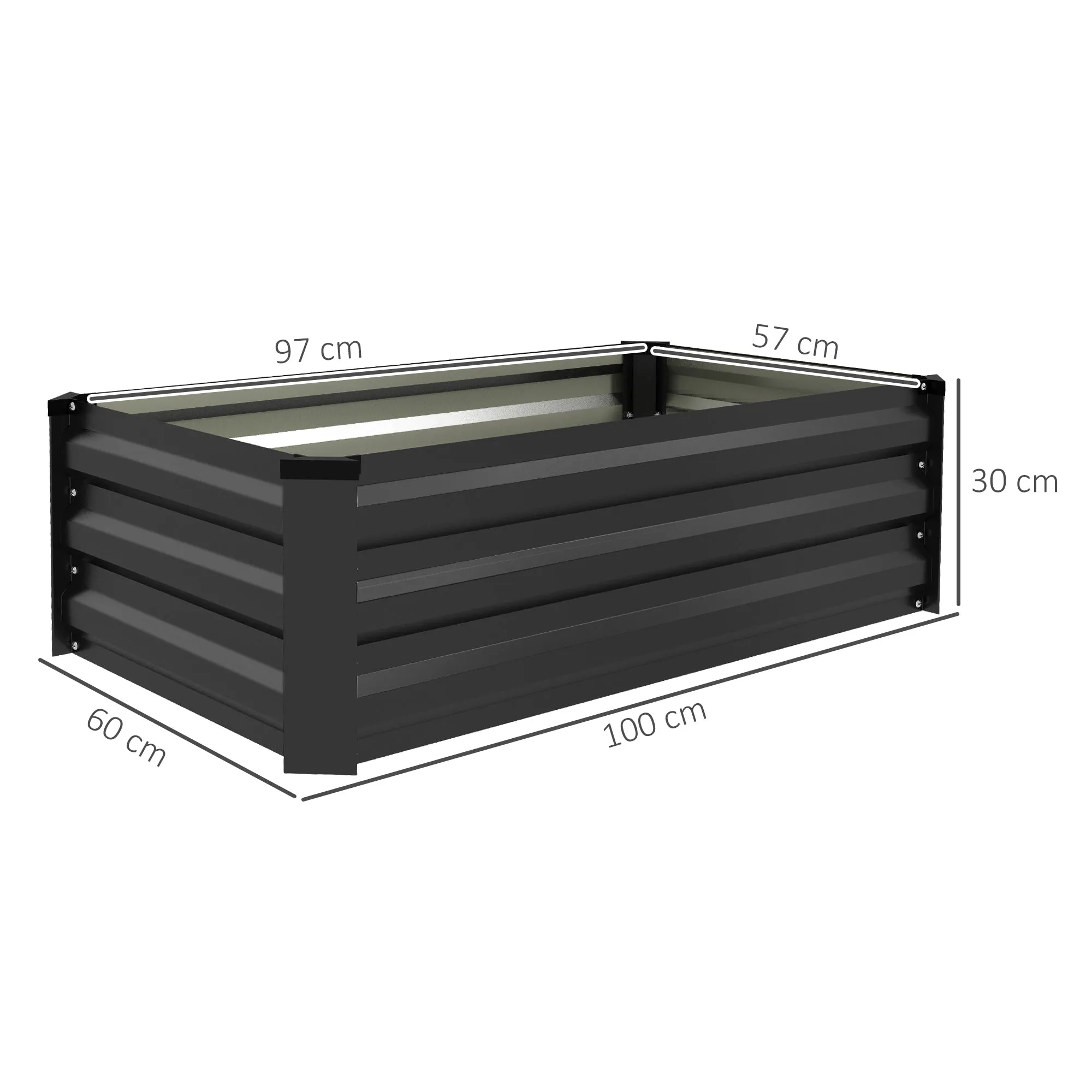 Outsunny Set of 2 Raised Garden Beds with Open Bottom in Galvanized Steel, 100x60x30cm, Grey - Image 3