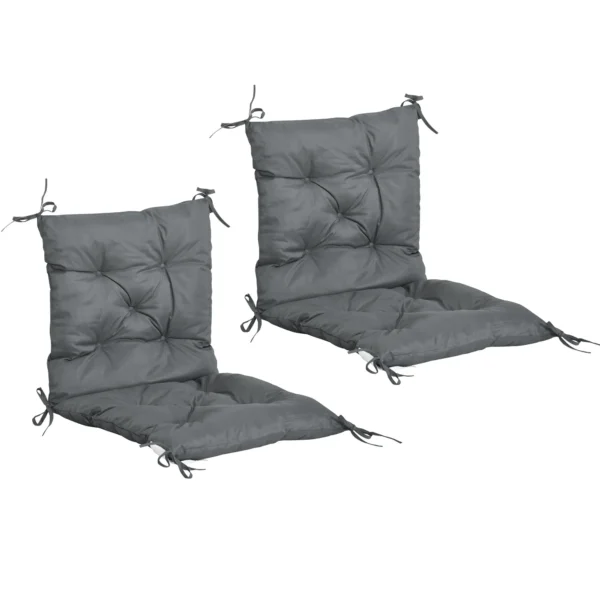 Outsunny Set of 2 Outdoor Chair Cushions in Polyester and Cotton with Ties, 50x98x8 cm, Grey