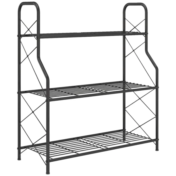 Outsunny 3-Tier Indoor/Outdoor Metal Plant Stand, 69 x 28.5 x 78 cm, Black